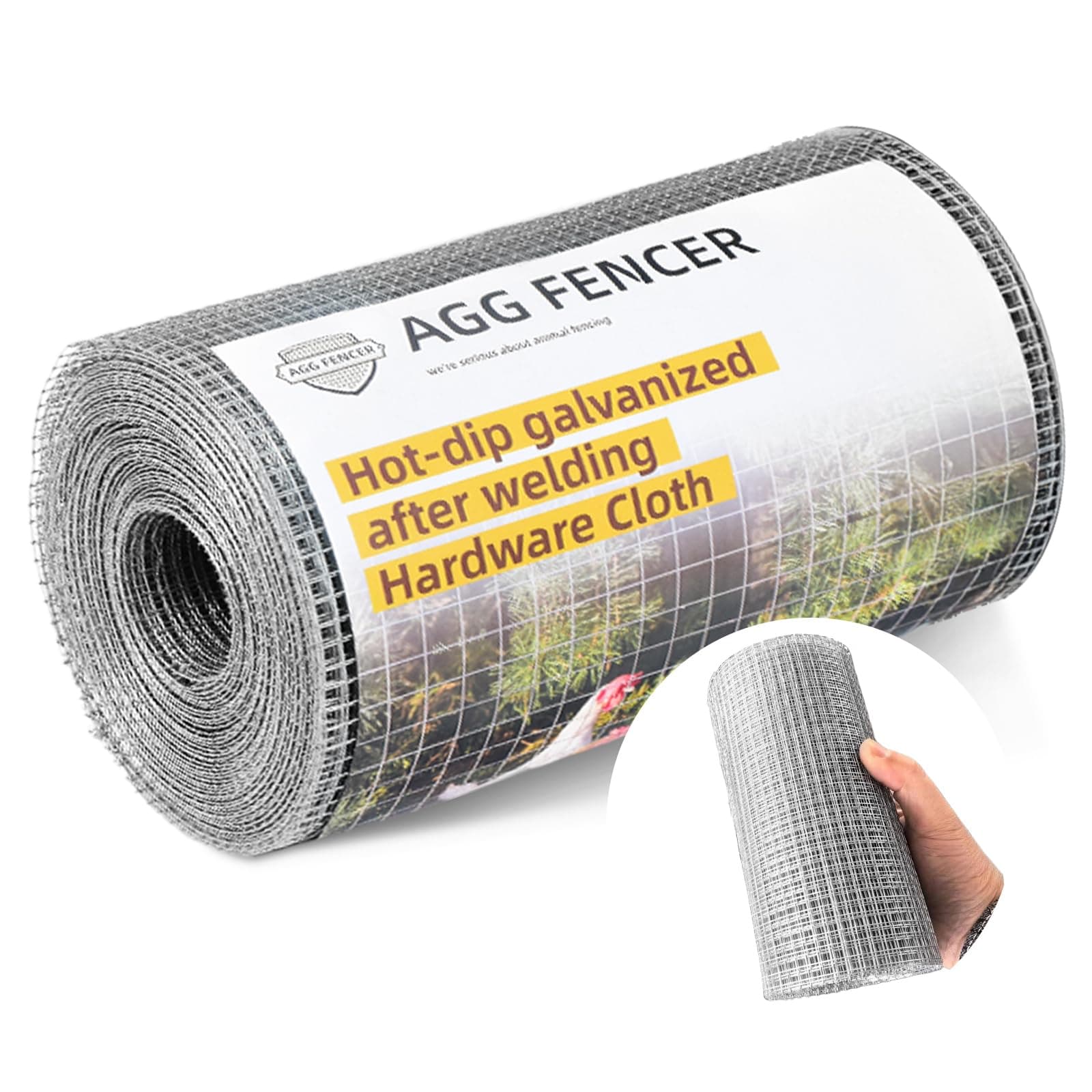 AggFencer 8inch x 25ft Hardware Cloth 1/4 inch 23Ga Hot Dipped Galvanized After Welding, Chicken Coop Wire Fence, Garden Plant Welded Metal Wire Fencing Roll Mesh, Poultry Animal Netting Cage Screen