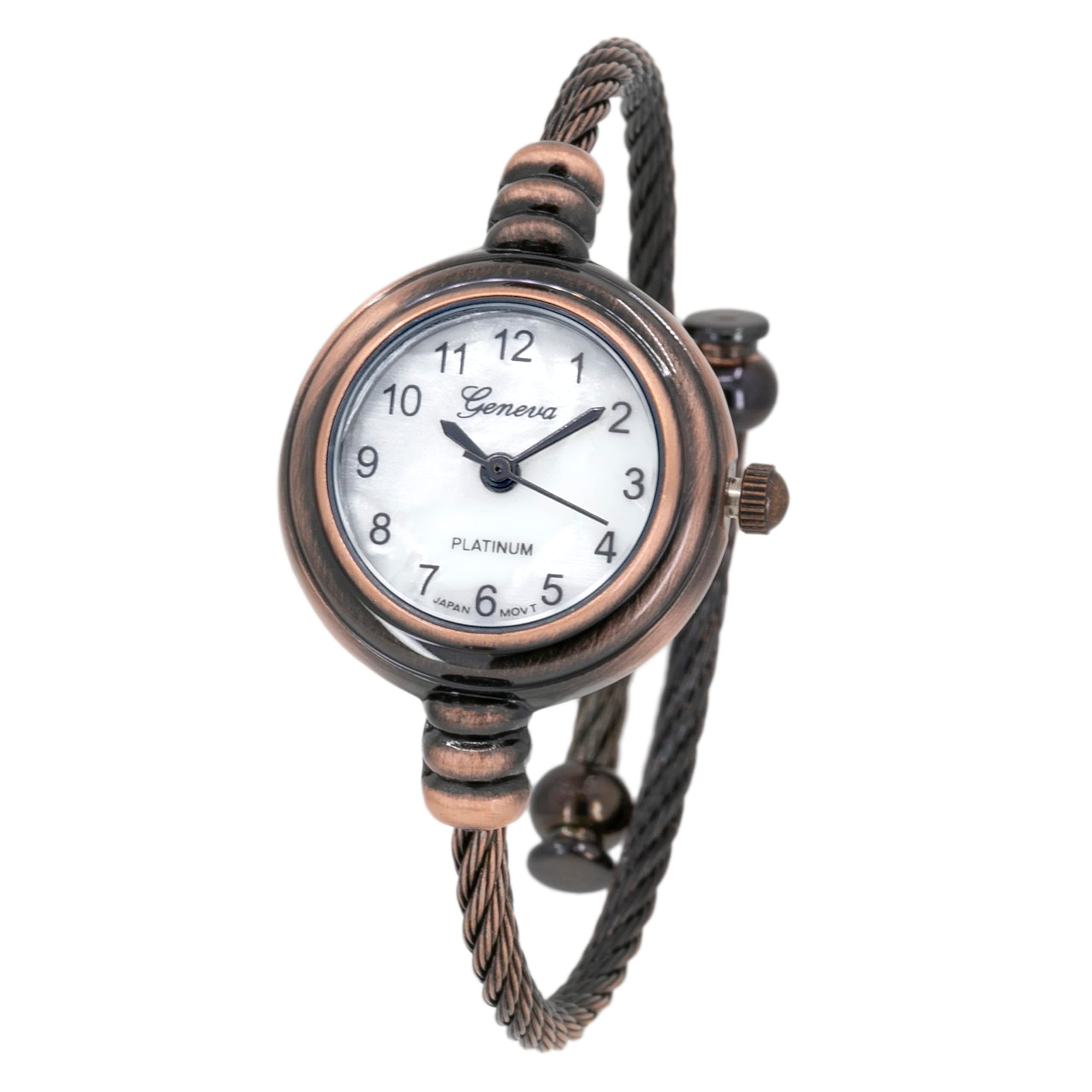 Collections Women's Cuff Watch - Round Analog Display Arabic Numbers 23mm Case Wire Bracelet Watch for Women Elegant Cable Cuff Bangle Wrist Watch