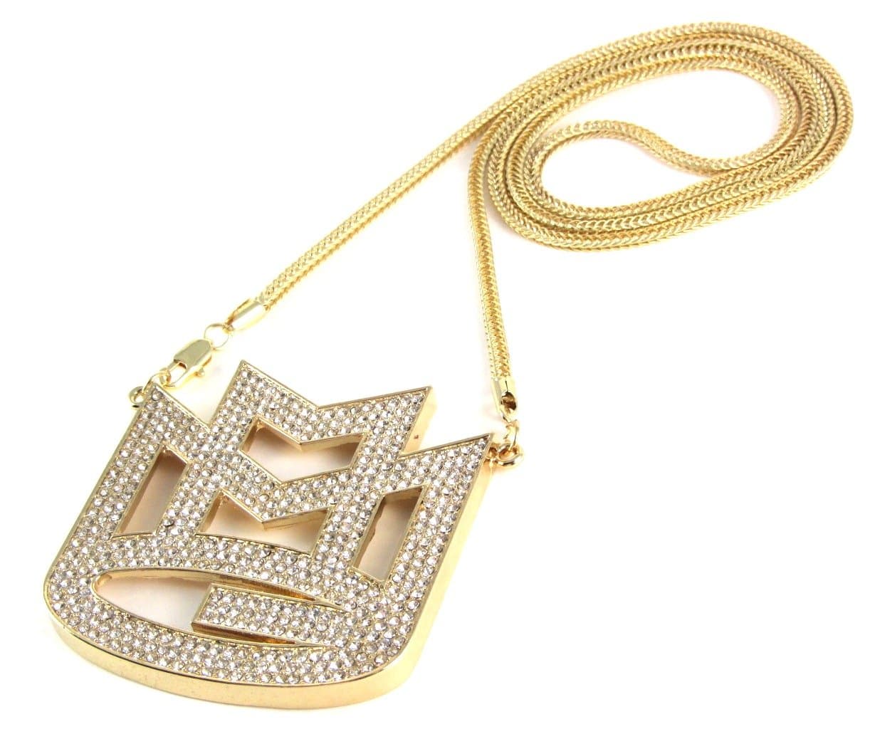 Iced Out Gold Rick Ross MMG Pendant & 36" Franco Necklace Chain