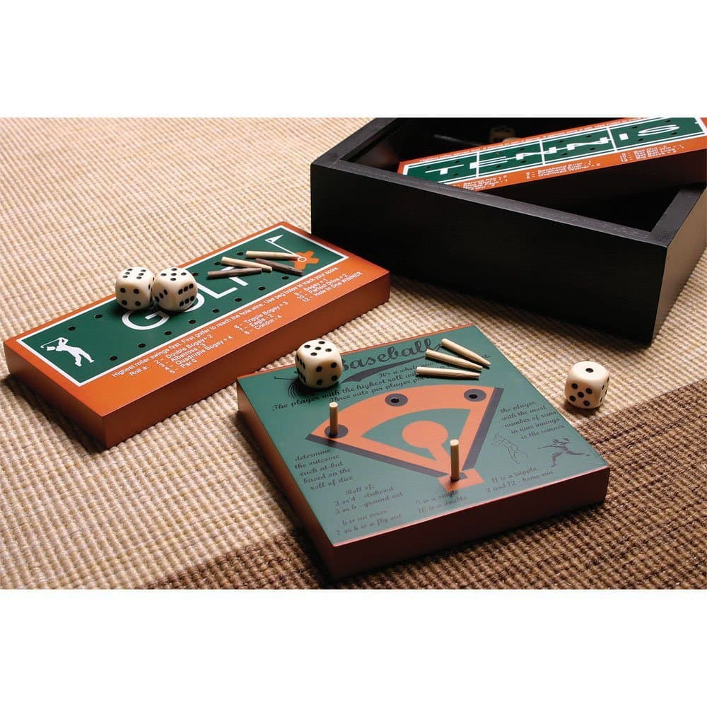 6 Classic American Sports Wood Board Peg Game with Football, Basketball, Baseball, Golf, Bowling, Tennis