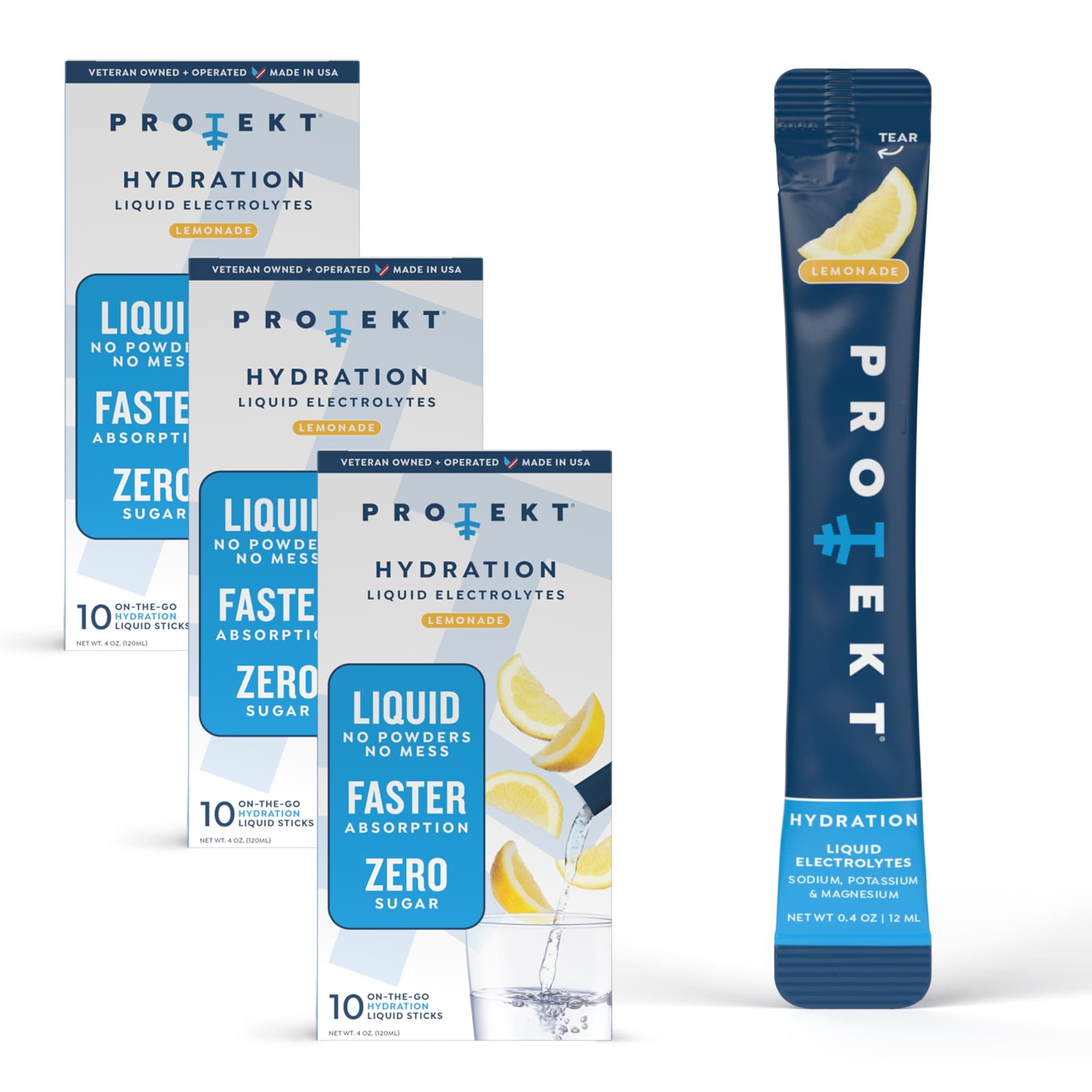 - PROTEKT Electrolyte Packets for Recovery & Hydration | Organic & Sugar-Free Electrolytes Drinks | Works Faster Than Powder Drink | On-The-Go Liquid Hydration Drink | Lemonade, 30 Pack