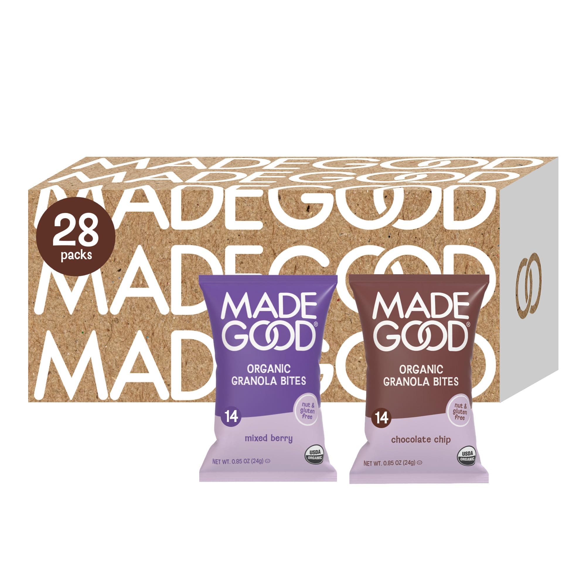 - MadeGood Granola Bites Chocolate Chip & Mixed Berry Variety Pack (28 Count) Gluten Free and Organic Snacks