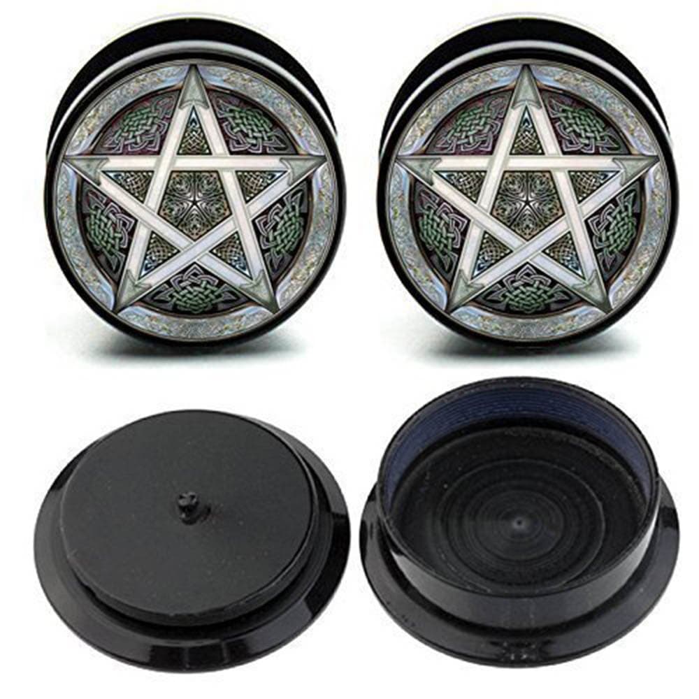 Caspian Jewelry Ear Stretching Plugs 1 Pair Pentagram Design Ear Gauges Plugs (12mm/1/2")