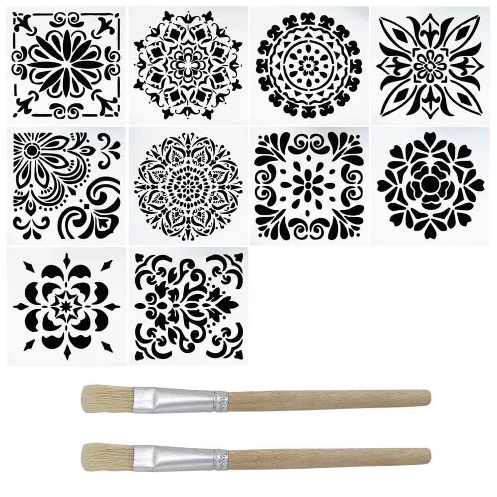 10 Pack Mandala Stencils, DanziX Mandala Stencils for Painting on Wood,Wall,Floor,Tile Fabric,6 x 6 Inch Reusable Furniture Stencils Painting Template