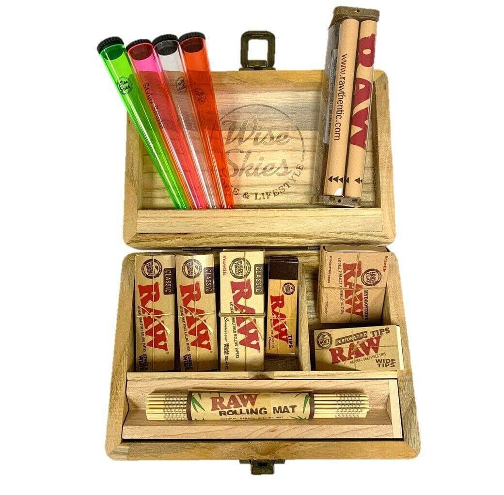 Wise SkiesSmoking Wooden Rolling Box Raw Rolling Papers Raw Rolling Mat