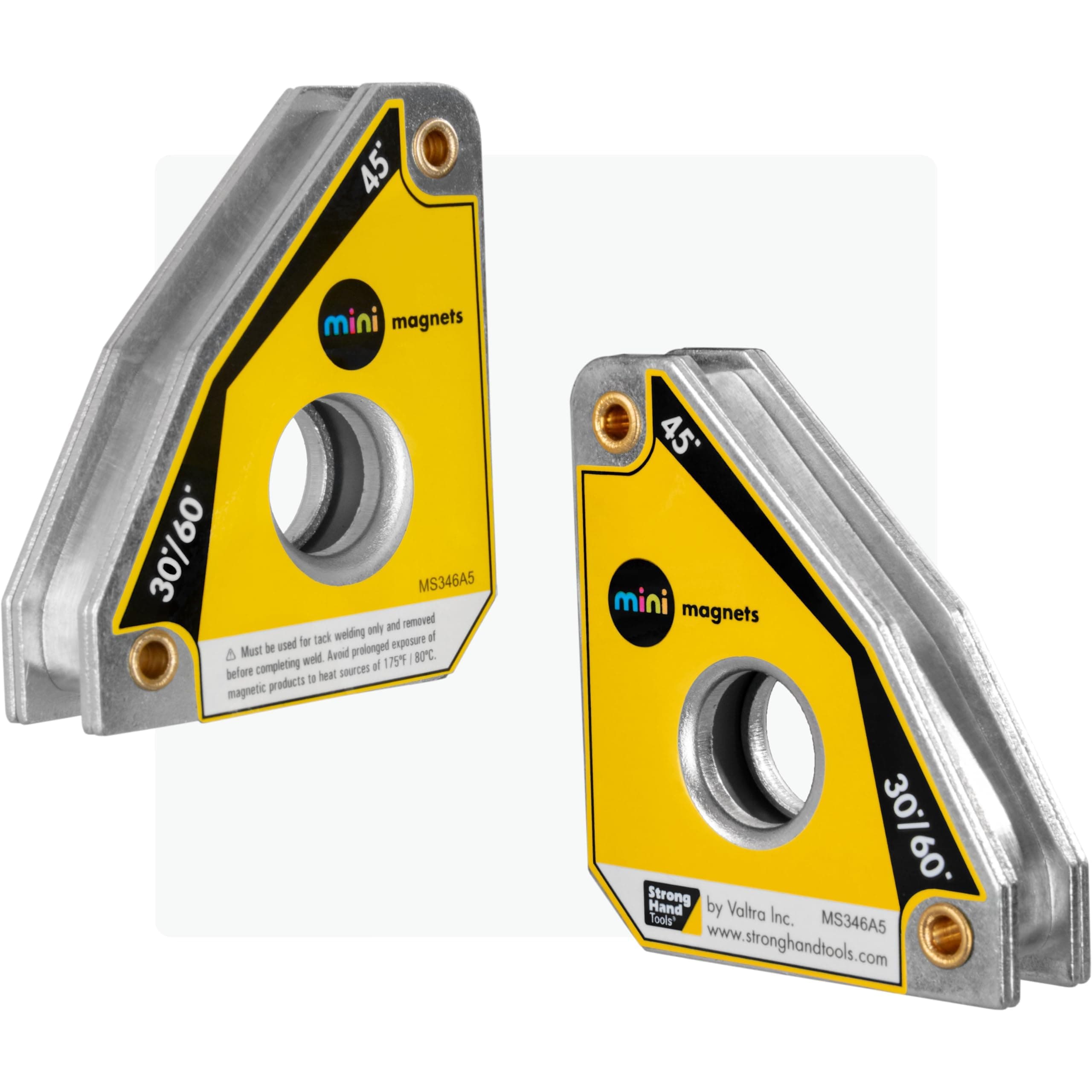 Mini Magnetic Fabrication Squares, (Twin Pack), Max. Pull Force: 25 Lbs, Angles: 30°, 60°, 45°, 90°, Dimension: 2-5/16 X 2 X 5/8", MS346AT, Strong Hand Tools