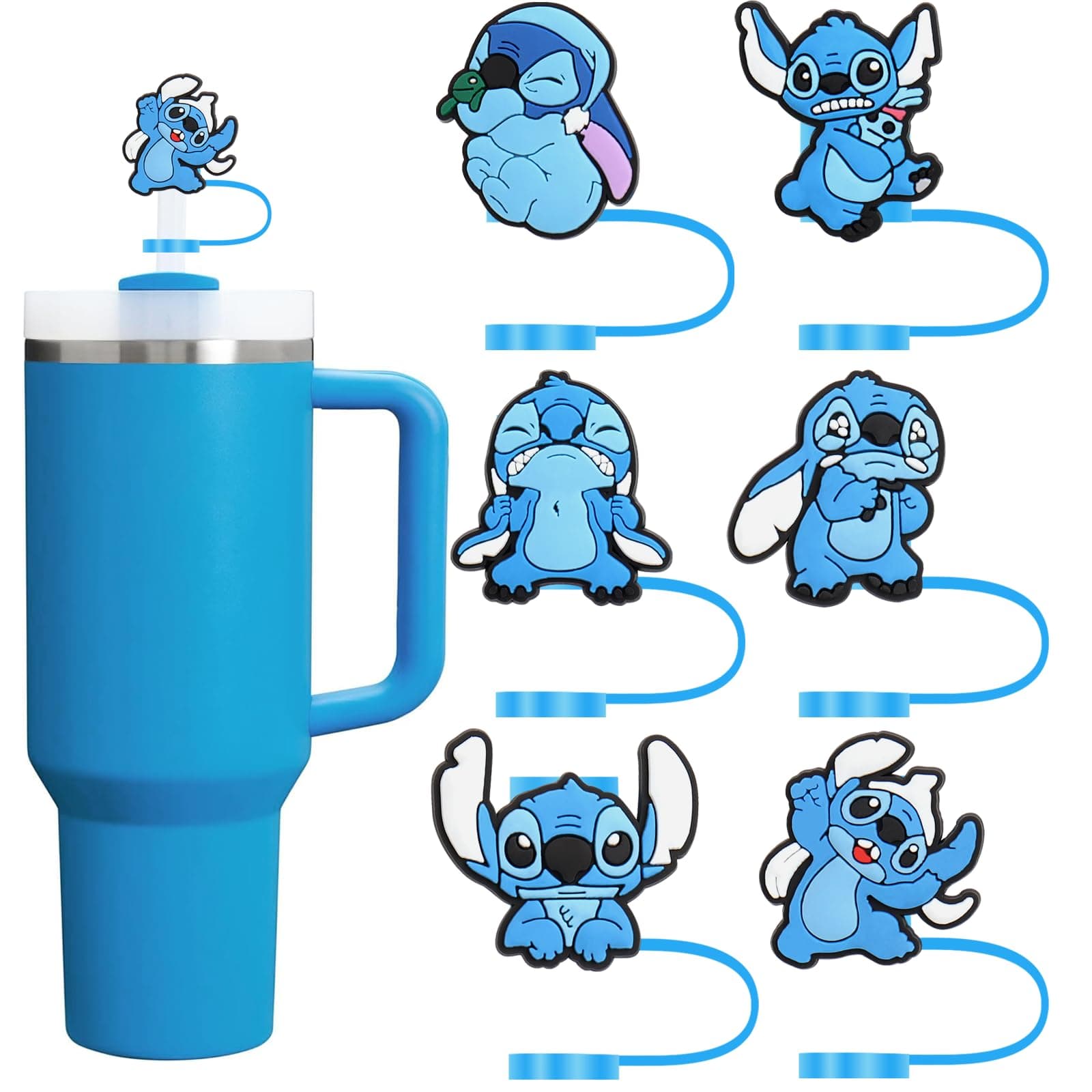 Stitch Stanley Cup Accessories,6 Pcs Straw Topper For Cup,10Mm Cover,Bule Cover Cap 30&40 Oz Cups