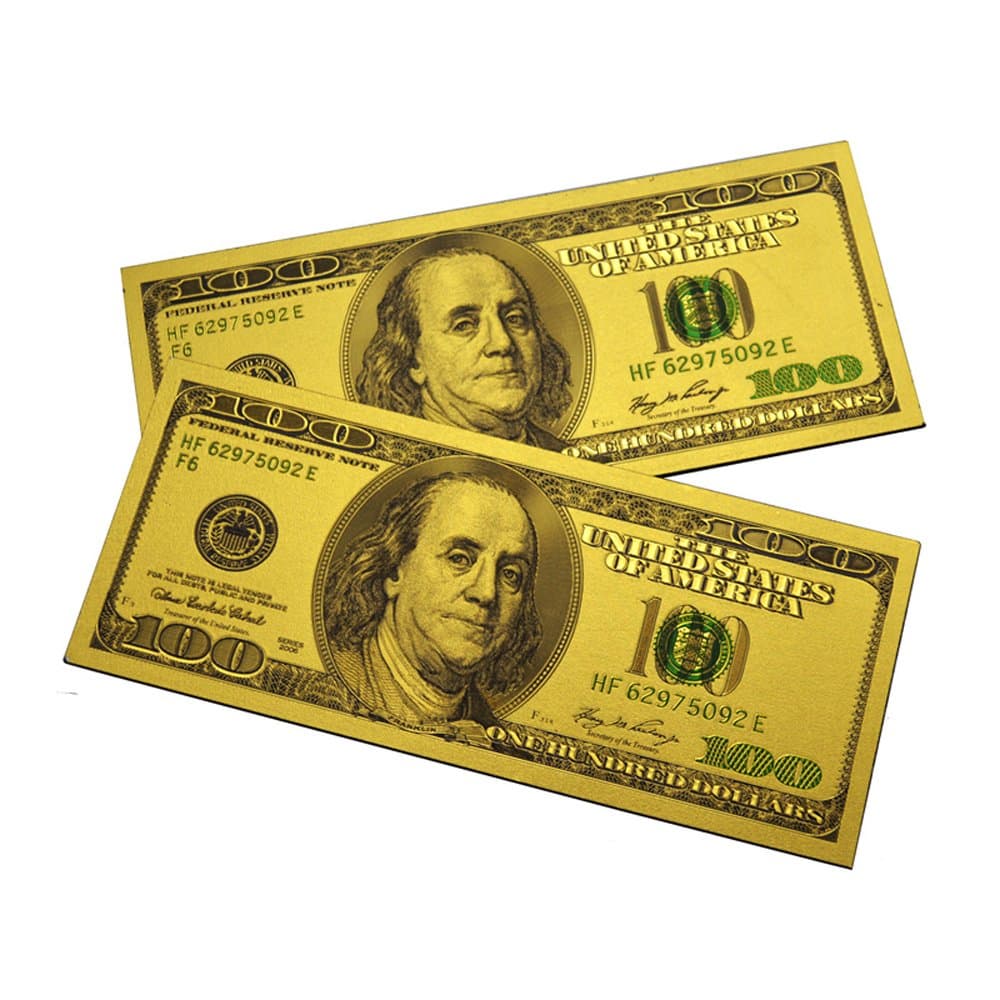 IOOROSE 2PCS x $100 Bill One Hundred Dollar Lucky Money Magnet US Souvenir Patriotic Office Board Desk Door Fridge Magnets April Fools - Set of 2 (Gold)