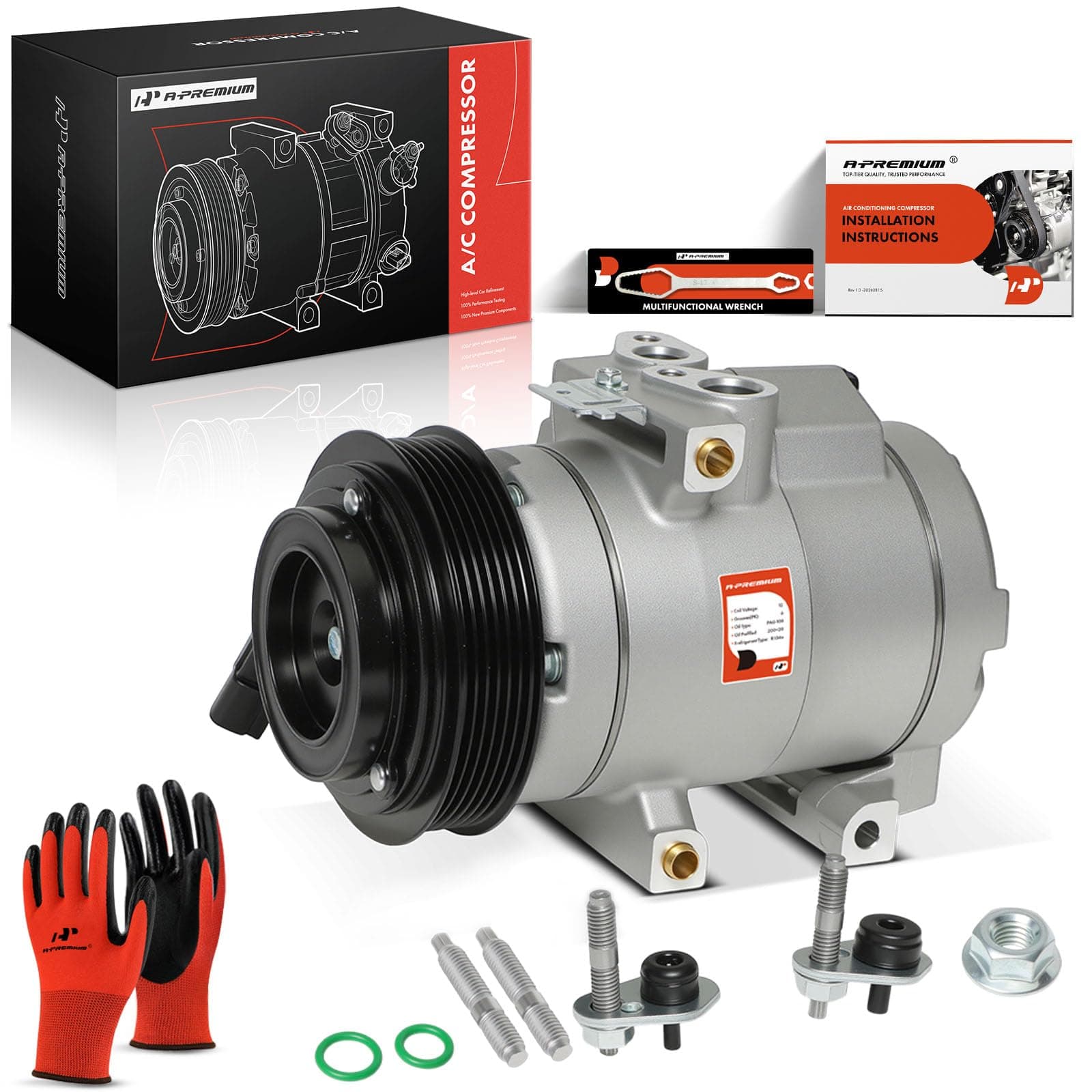 A-Premium Air Conditioner AC Compressor with Clutch Compatible with Ford F-250 F-350 F-450 F-550 Super Duty F53 F59 F650 F750, 6 Groove Pulley