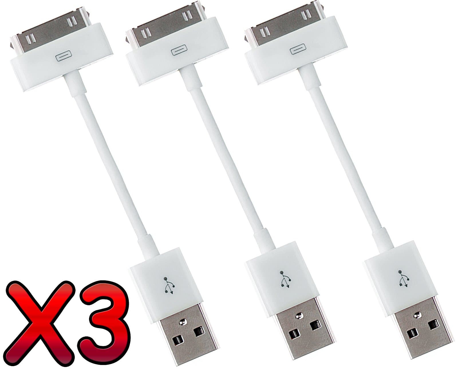 (3pc Cables) - Apple Sync USB Data Cable Charger for iPhone 4, 4S, 3, 3GS & iPod & iPad 2, "The New iPad" (White)