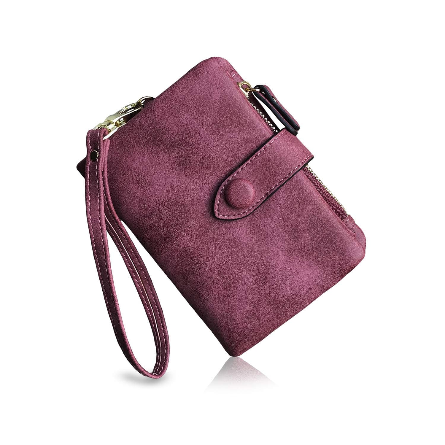 PofeeXIO Womens Small Bifold Leather Wallets RFID Ladies Wristlet with Card Slots id Window Zipper Coin Purse