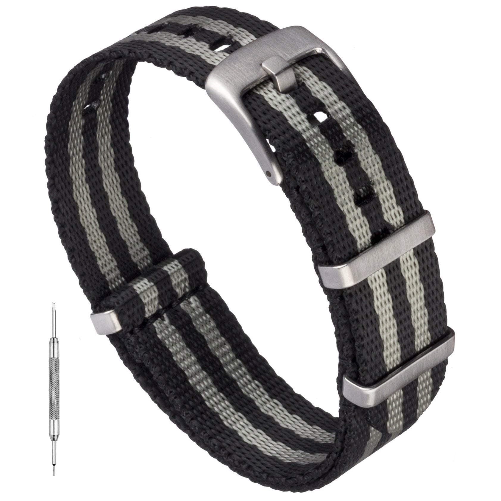 Benchmark Seatbelt Nylon Watch Band - Premium Waterproof Ballistic Nylon One-Piece Military Watch Bands for Men & Women - Choice of Color & Width - 18mm, 20mm or 22mm