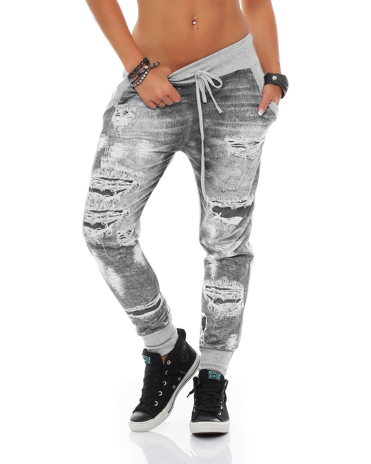 ZARMEXX Ladies Jogging trousers Jeans Print Used Look Jogging Pants Jogger Summer pants One Size