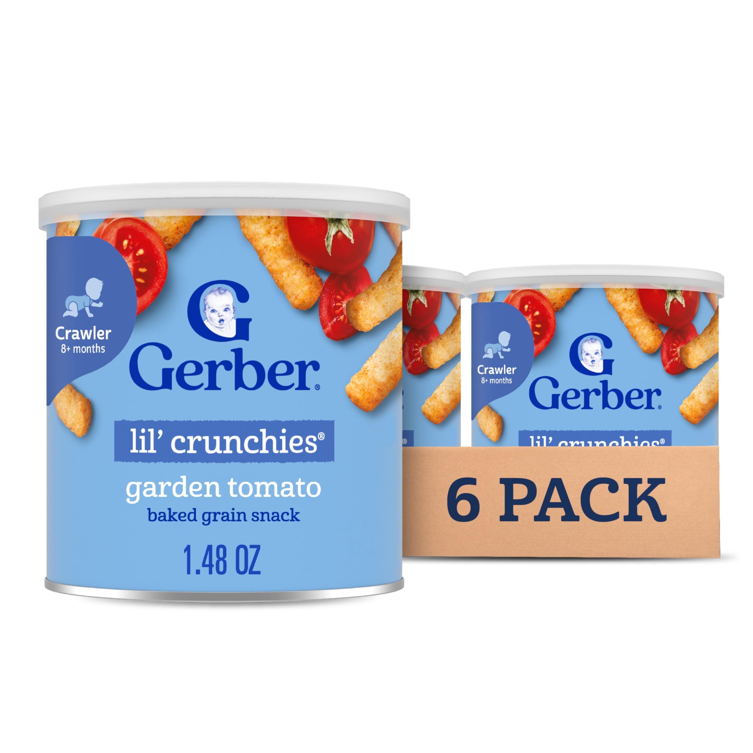 Gerber Stage 3 Baby Food Snacks, Garden Tomato Lil' Crunchies, Snacks for Babies, Baby Led Feeding, 6-Pack