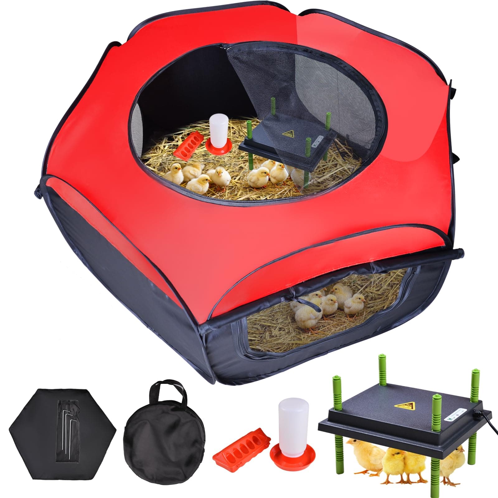 Chicken Brooder Box for Chick Starter Kit - 10 * 10inch Brooder Heating Plate Chick Brooder Pen/Baby Chicken Brooder Box 4-in-1 Bundles with Chicken Feeder, Waterer (Brooder Set)