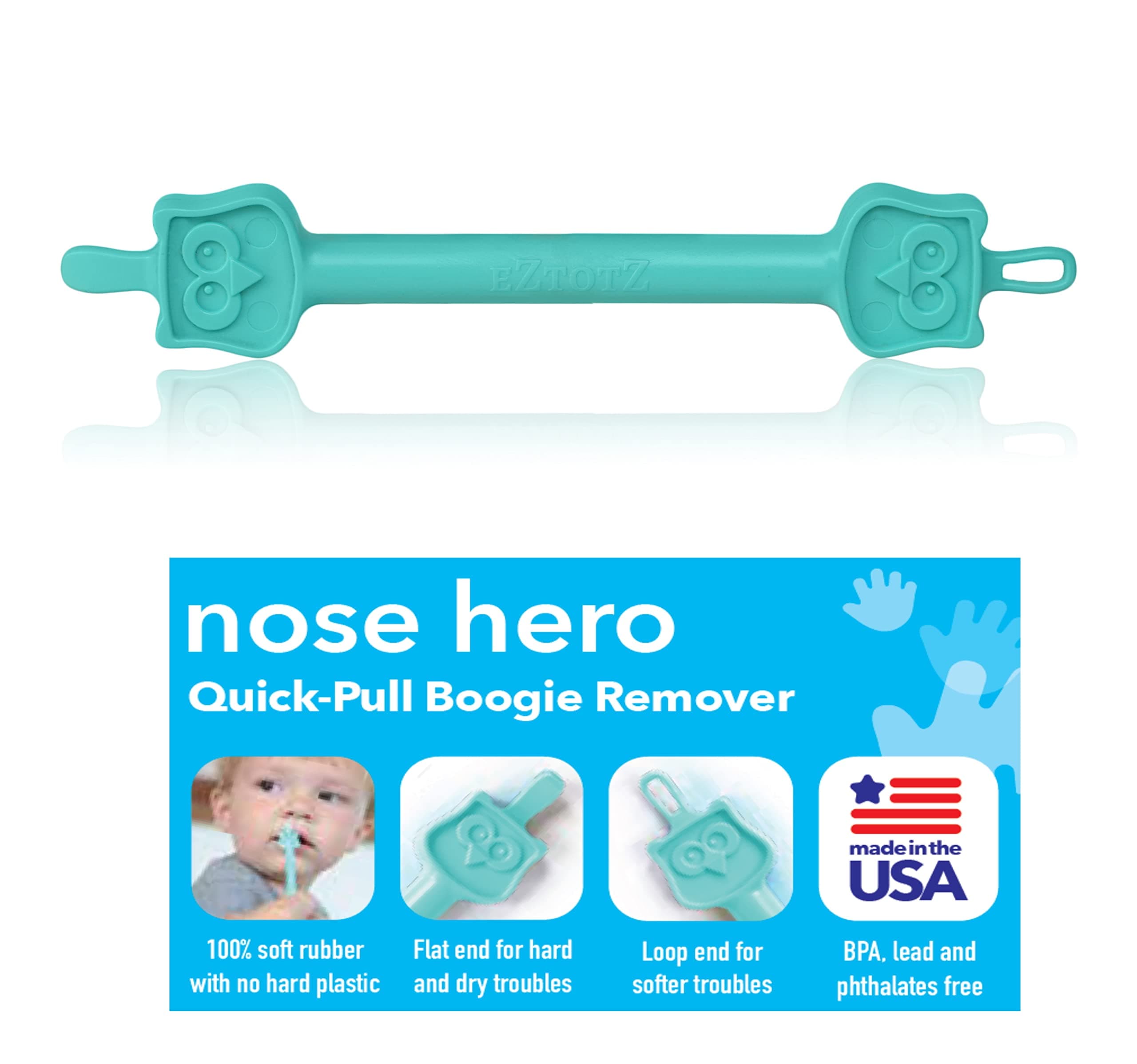 EZTOTZ Nose Hero Baby Nose Cleaner Gadget | 100% Soft Flexible Safety Rubber Tips for Infant's Ears and Nose Relief| Nasal Booger Remover and Snot Puller (Teal)