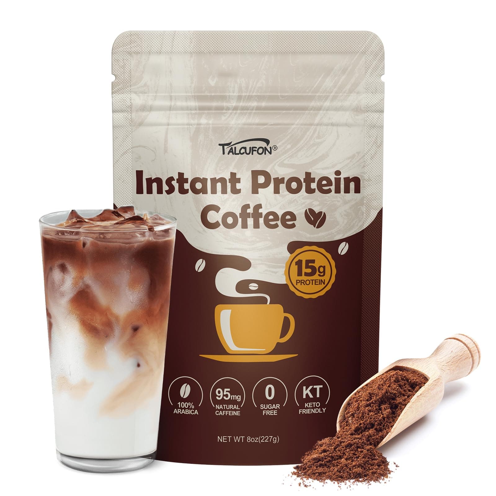 TALCUFON Premium Protein Coffee, Just Whey Protein & 100% Arabica Coffee, Zero Artificial Flavors & Sweeteners Great for Iced Coffee or Shake 8 Oz