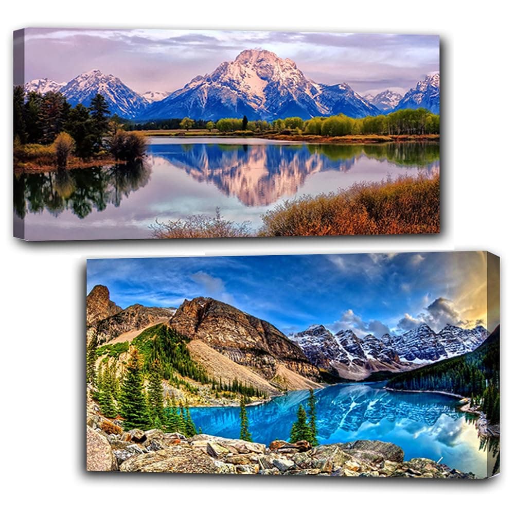 2 Pack Diamond Painting Kits，Large 5D DIY Mountain Lake Diamond Painting Kits for Adults，DIY Full Drill Crystal Rhinestone Arts and Crafts，Gem Art Painting with Diamond Home Wall Decor (28X16inch)