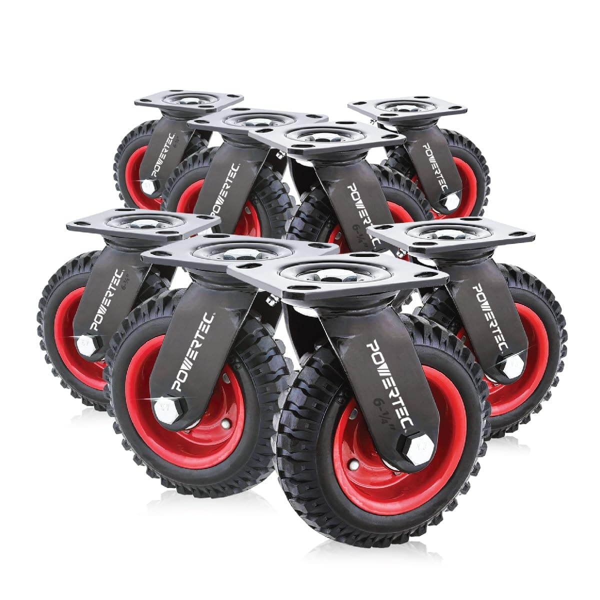 6 Inch Caster Wheels Set of 8, Heavy Duty Swivel Plate Casters with Rubber Knobby Tread for Workbench, Dolly, Cart, Trolley, Wagon and Chicken Coop, Large Rubber Castor Wheels (17050-P8)