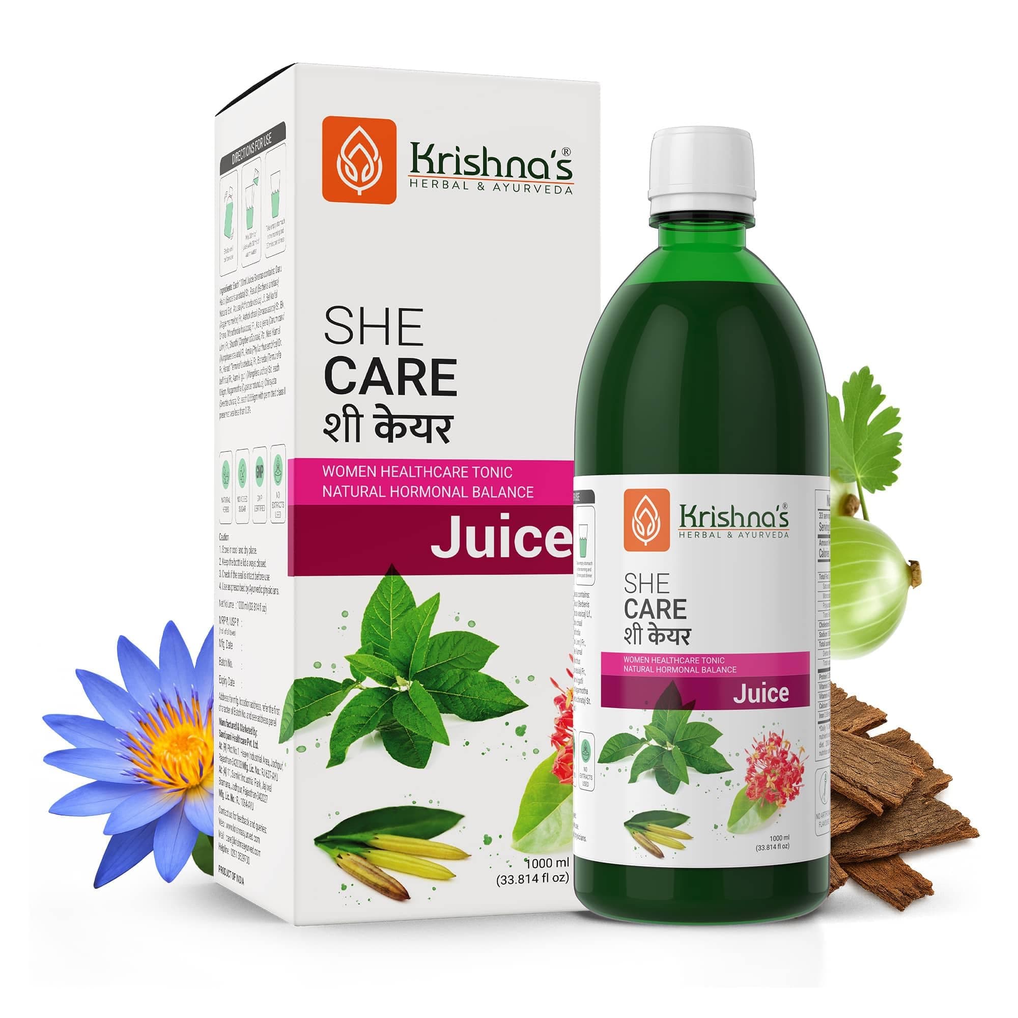 - She Care Juice 1000ml, Herbal Supplement for Hormonal Balance, PCOS, PCOD, Period Pain Relief, Hair and Skin Health | Women Wellness Juice