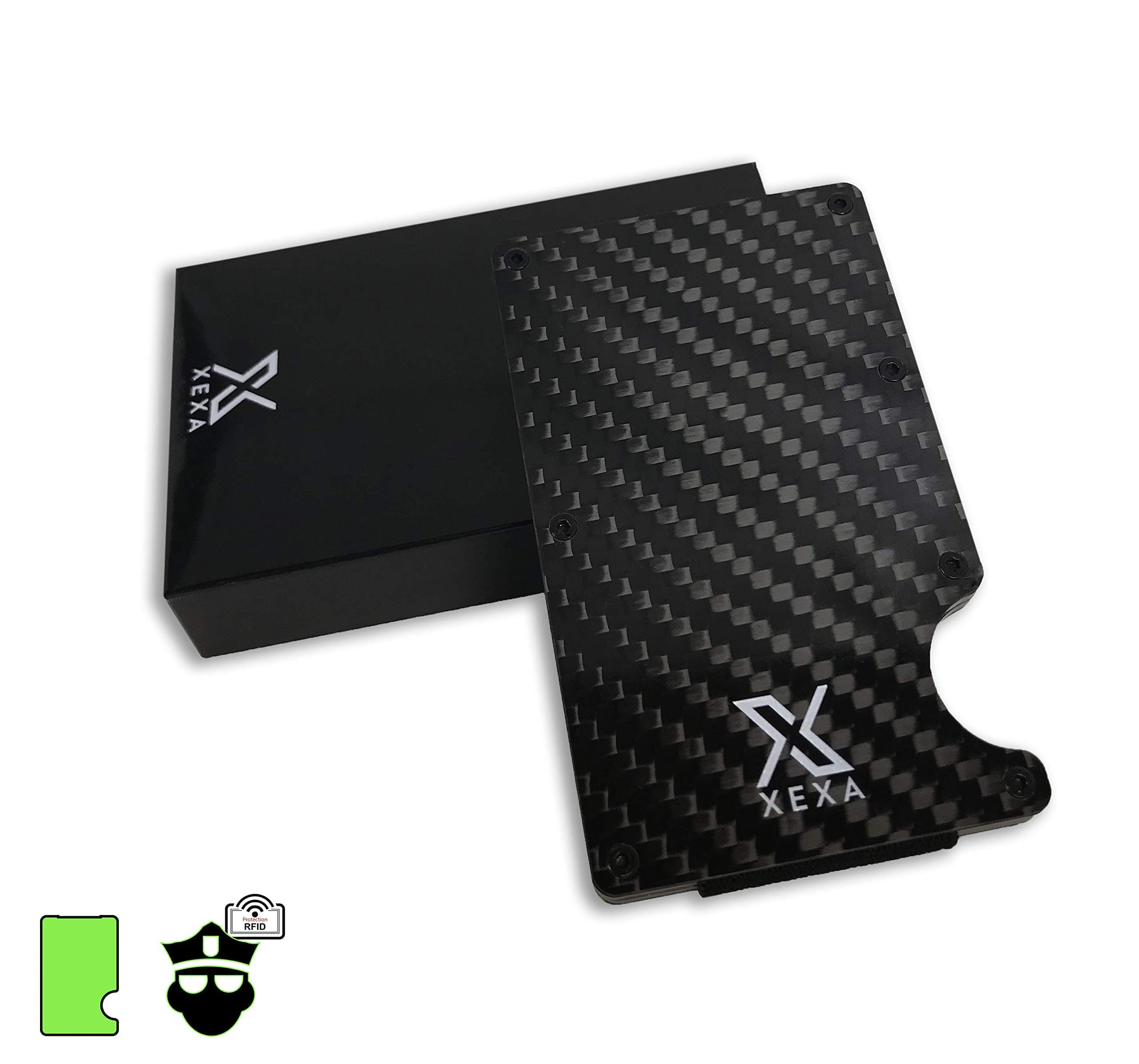 Carbon Fibre Minimalist Slim Wallet & RFID Blocking, Front Pocket Money Clip for Men by Xexa