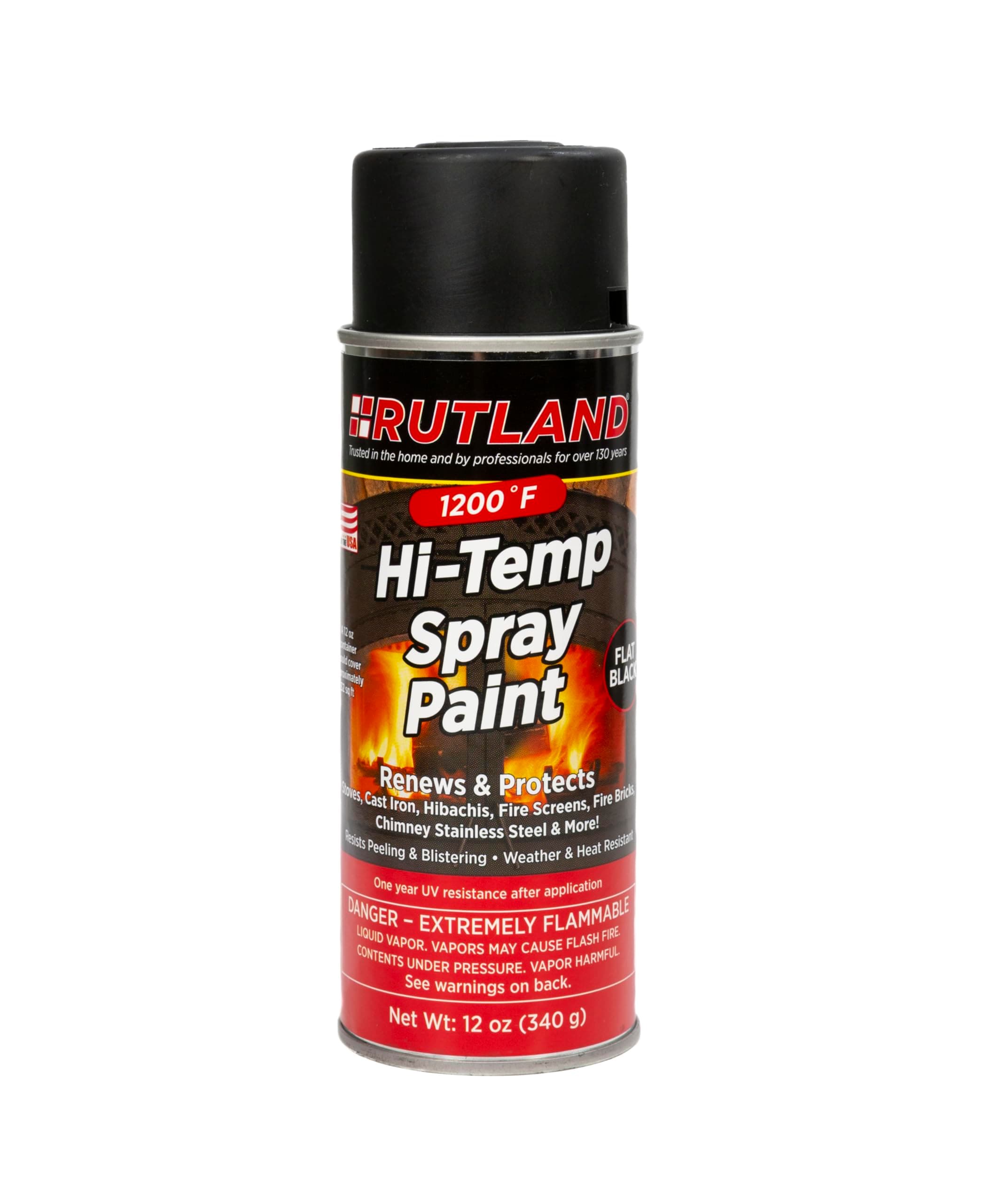 Rutland Products 80 Hi-Temp Spray Paint, Fl Oz (Pack of 1), Black, 12