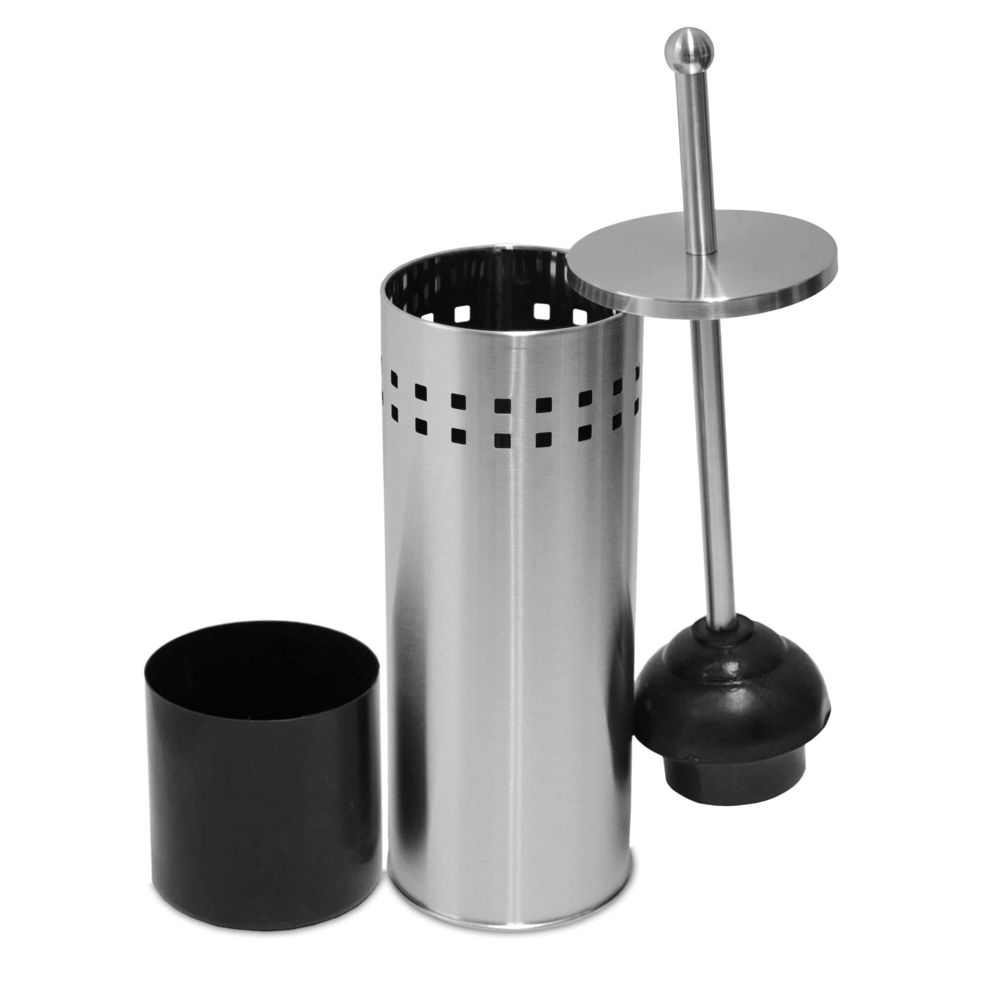 Toilet Plunger with Concealed Holder, Heavy Duty Plunger for Toilet, Plungers for Bathroom, No Splash Back, Long Handle, Discreet Toilet Plunger and Holder for Bathroom - Stainless Steel Matte Finish