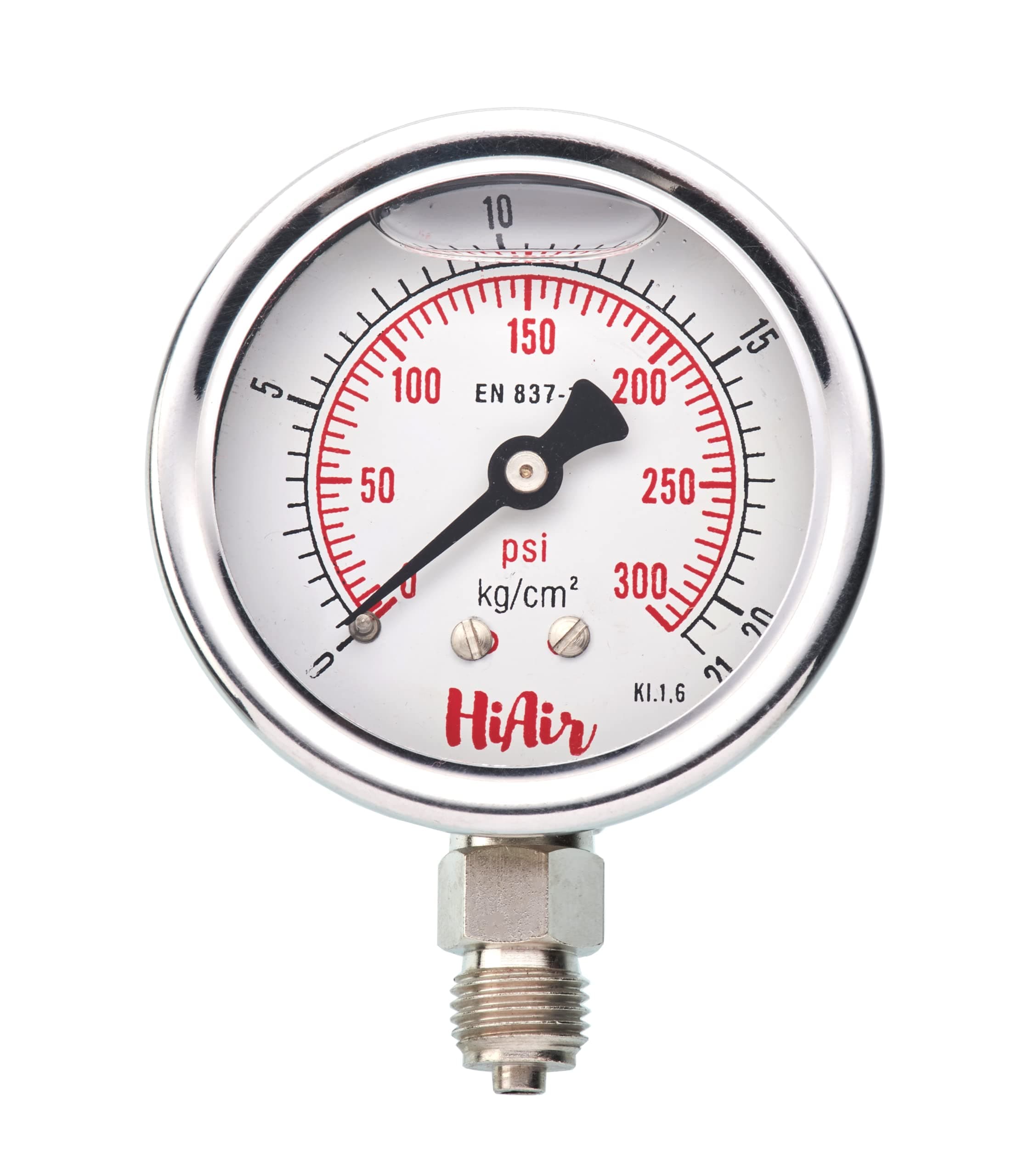 Glycerin Filled Bottom Pressure Gauge 0-21kg/cm2 (0-300psi), 63mm (2.5inch) Dial Size, 1/4BSP Male Connection, DM(Direct Mounting) Bottom Entry (21kg (300psi))