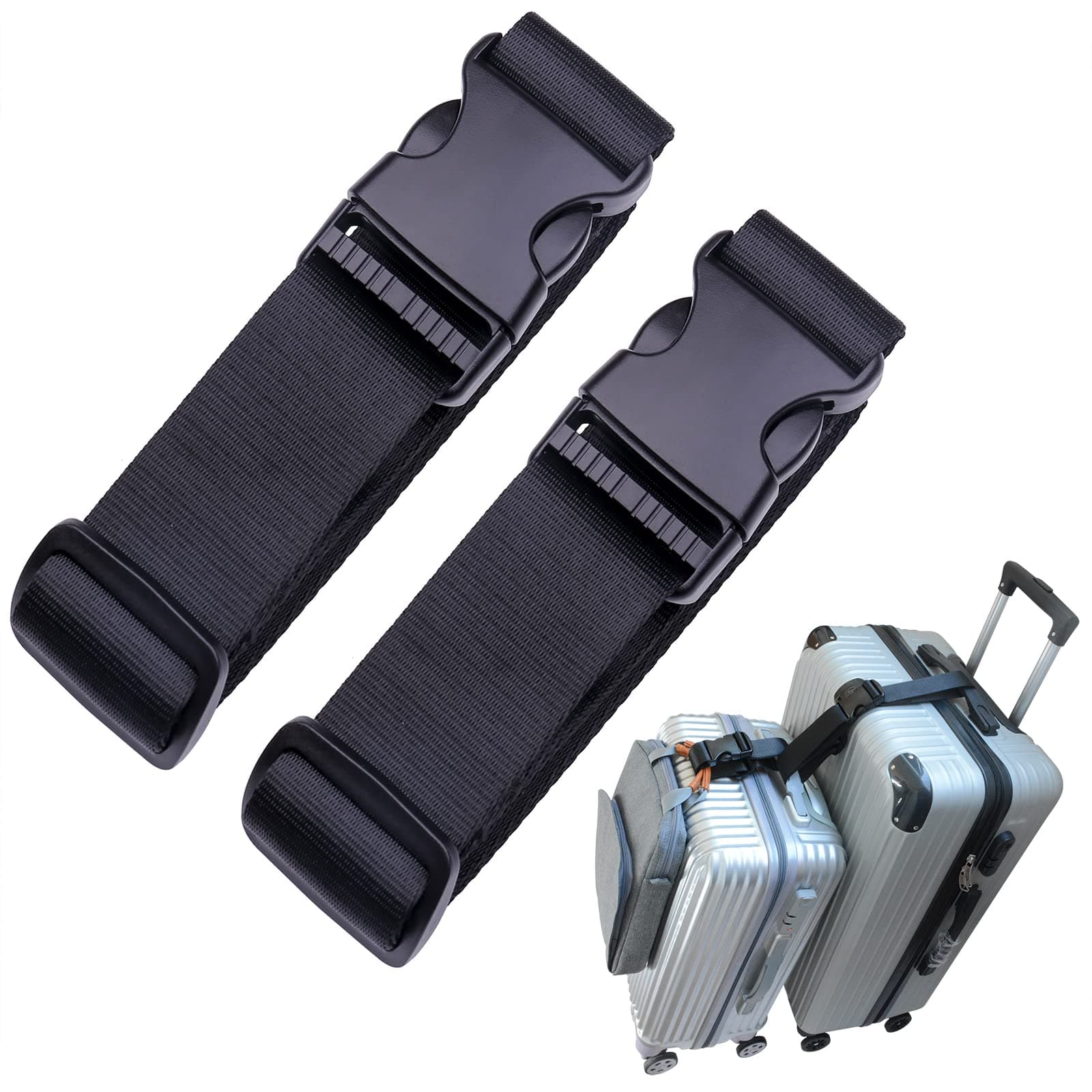 Luggage Straps,Luggage Connector, Straps for Suitcase， Heavy Duty Adjustable Suitcase Belt Travel Attachment Travel Accessories for Connecting Your Luggage (Black)