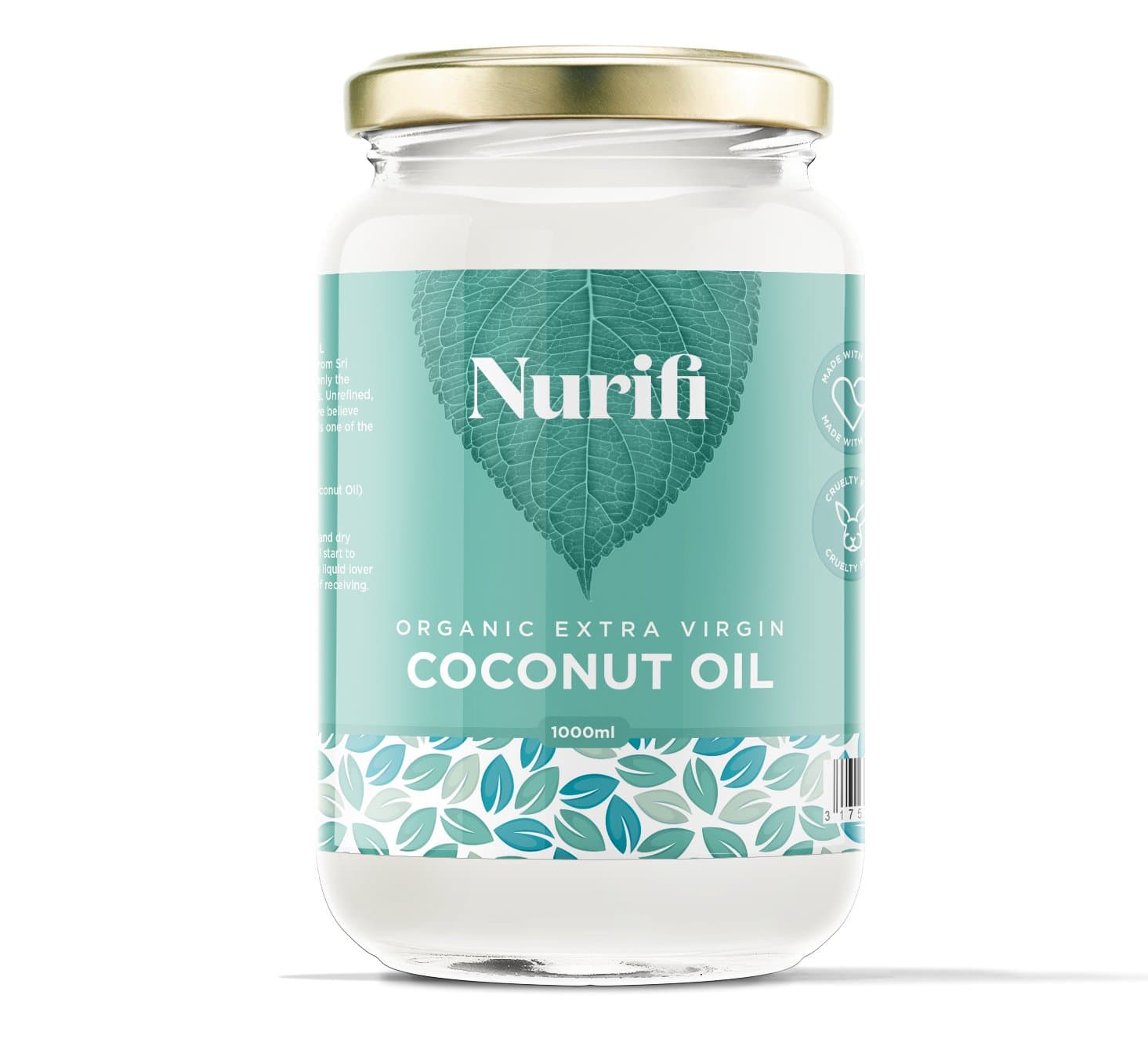 1L Organic Extra Virgin Coconut Oil - Pure, Raw & Cold Pressed - Suitable for Cooking, Baking, Haircare & Skincare
