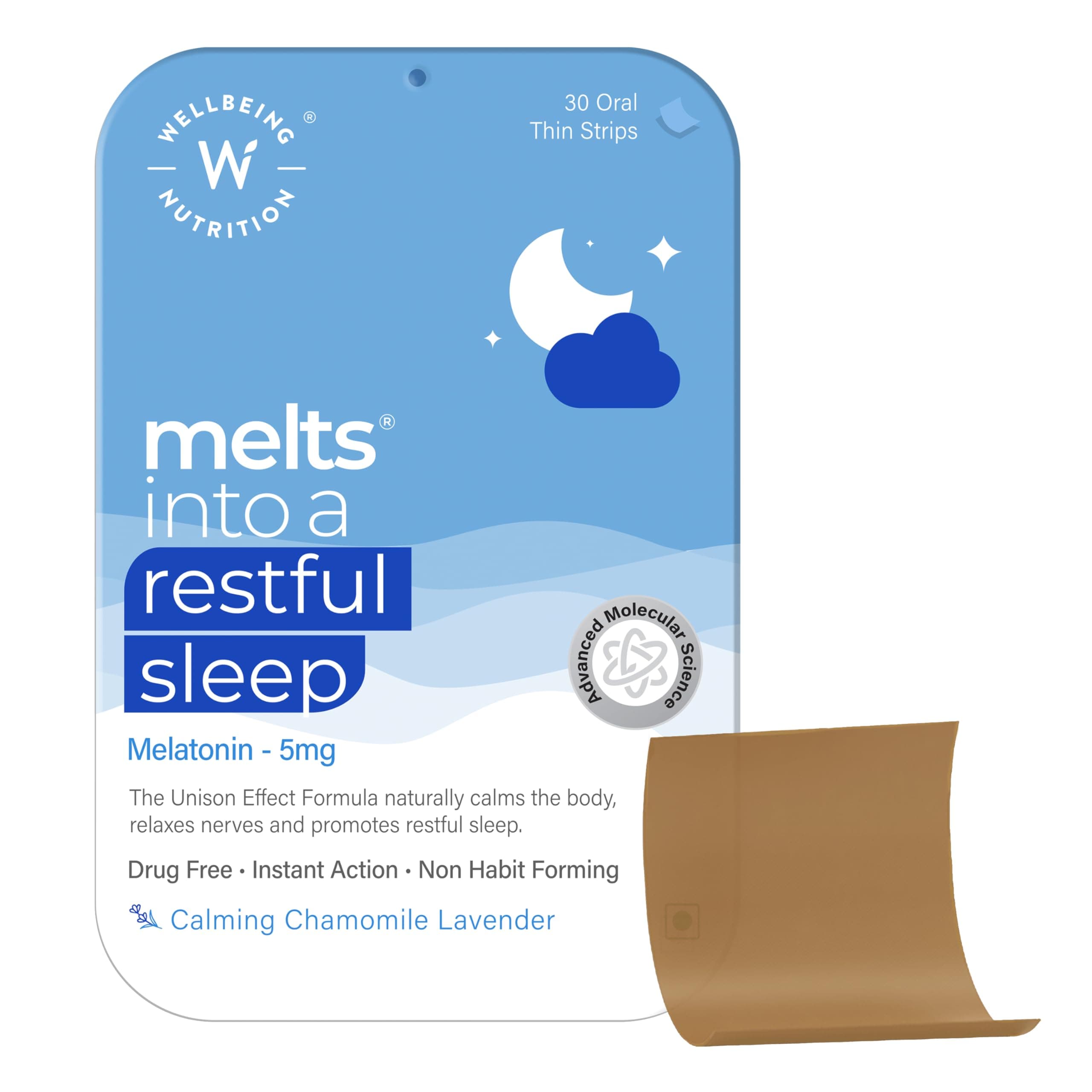 Melts Restful Sleep Aid | Plant-Based Melatonin 5mg, Chamomile, Tagara, L-Theanine for Deep Sleep | Clinically Proven, Safe & Non-Addictive Sleep Aid, 30 Oral Strips
