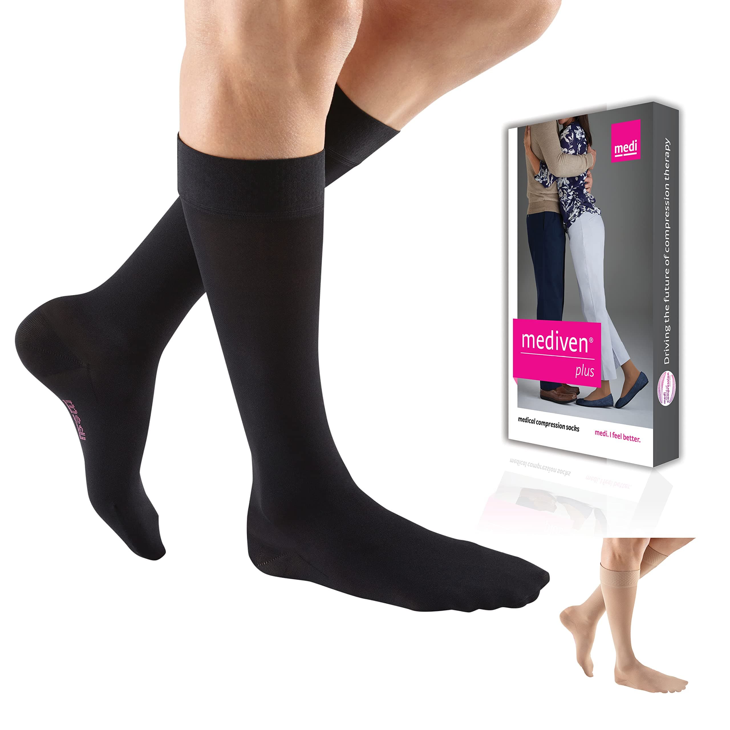 medivenPlus for Men & Women, 30-40 mmHg, Calf High w/Silicone Topband, Closed Toe