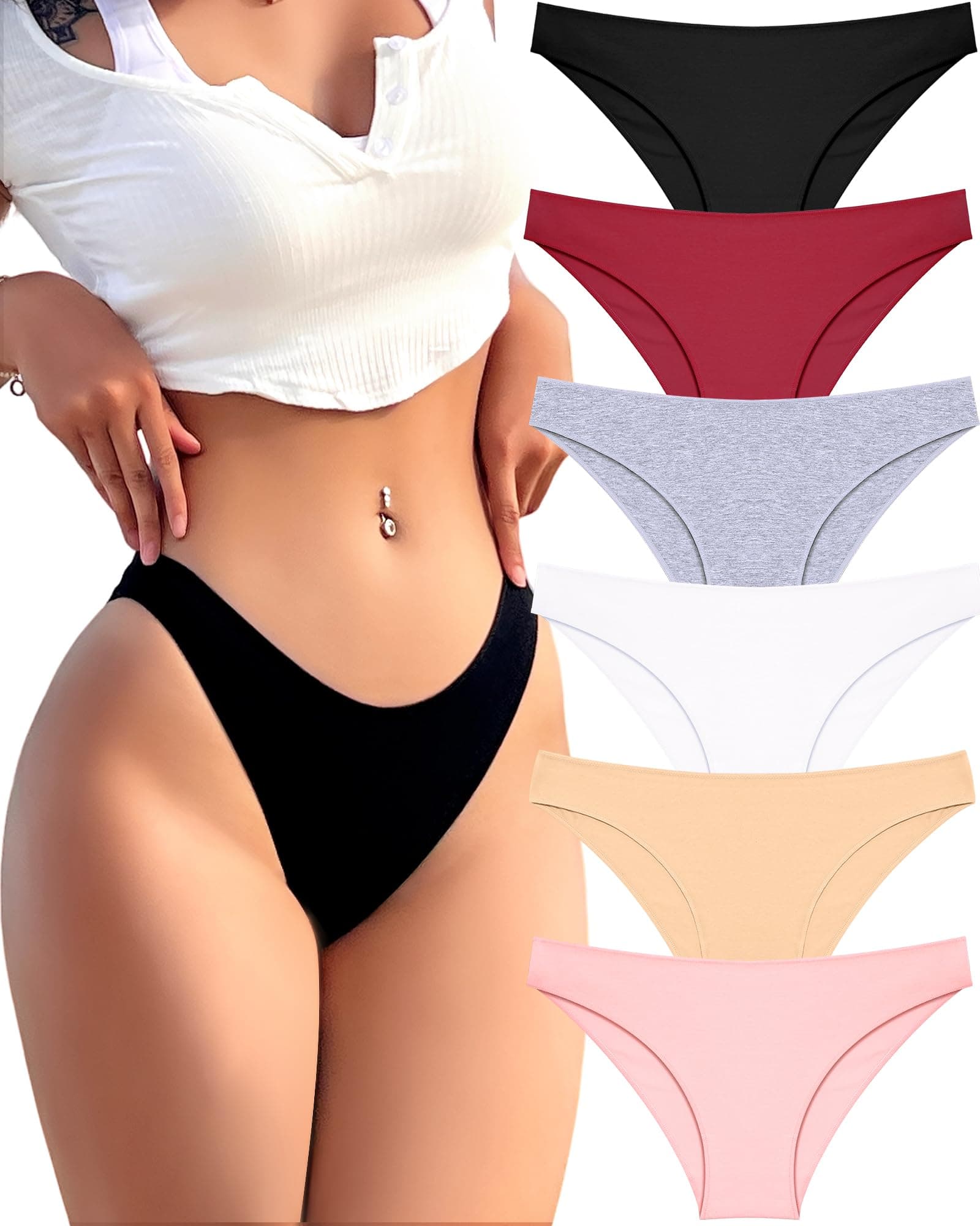 6er-Pack Baumwoll-Unterwäsche für Frauen, niedlich, niedrig, Bikini-Höschen, hoch geschnitten, atmungsaktiv, sexy, frech, Größe S-XL