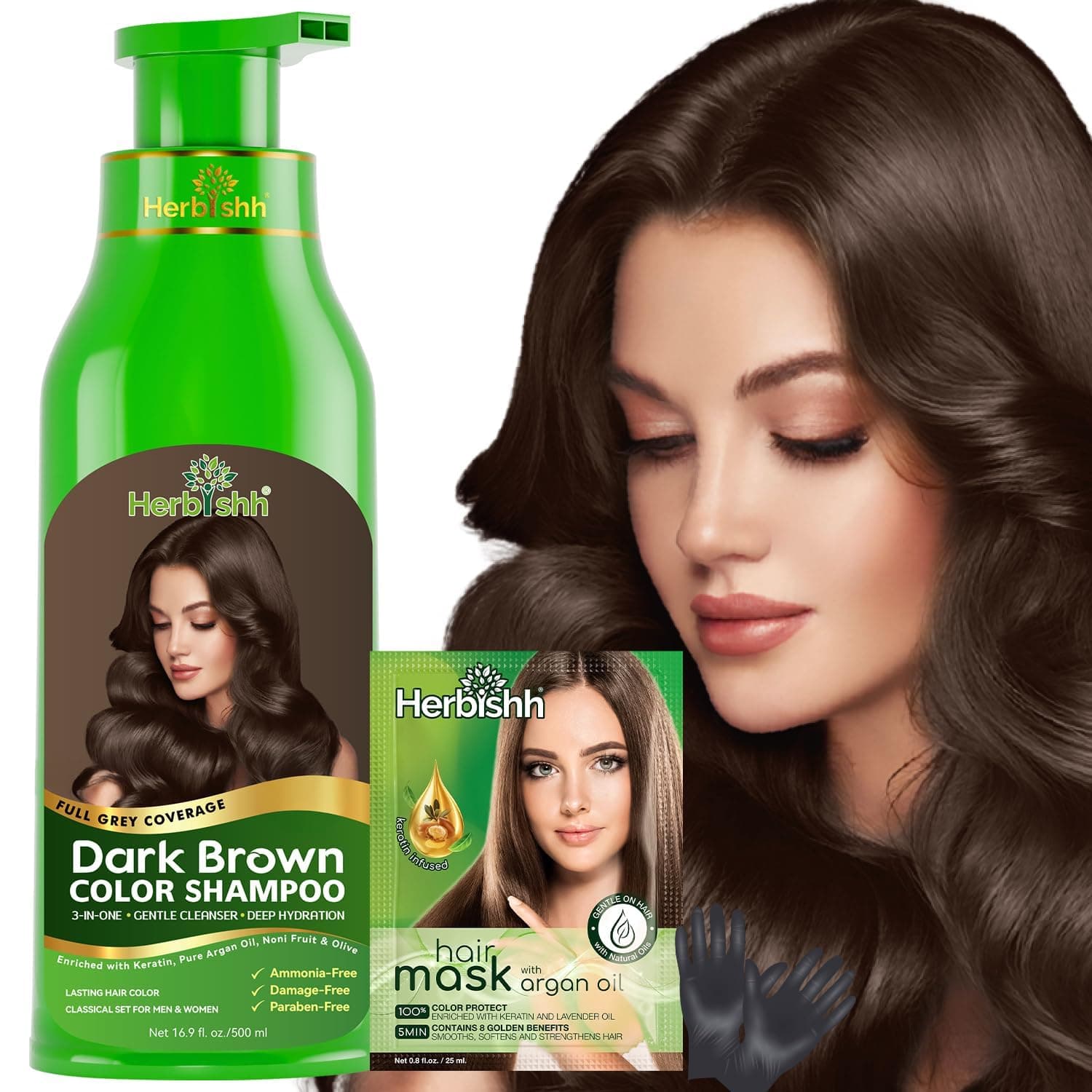 Hair Colour Shampoo for Grey Hair, Dark Brown, 500 ml, Ammonia-Free 3-in-1 Hair Dye Shampoo, Colours Hair in Minutes, Long-Lasting Colour