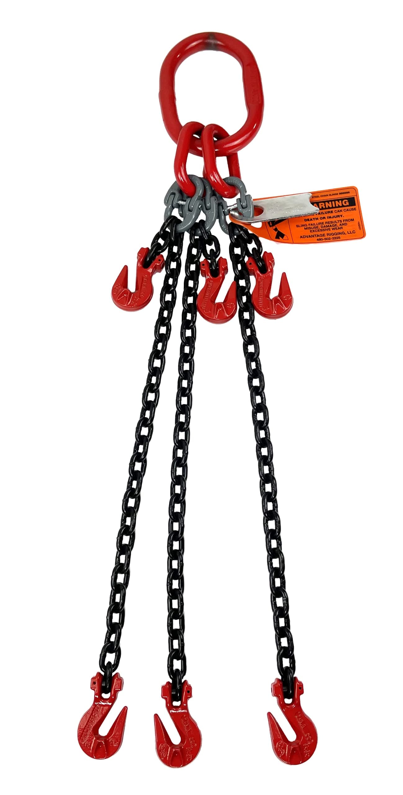 Chain Sling - 9/32" x 5' Triple Leg with Grab Hook and Adjusters - Grade 80