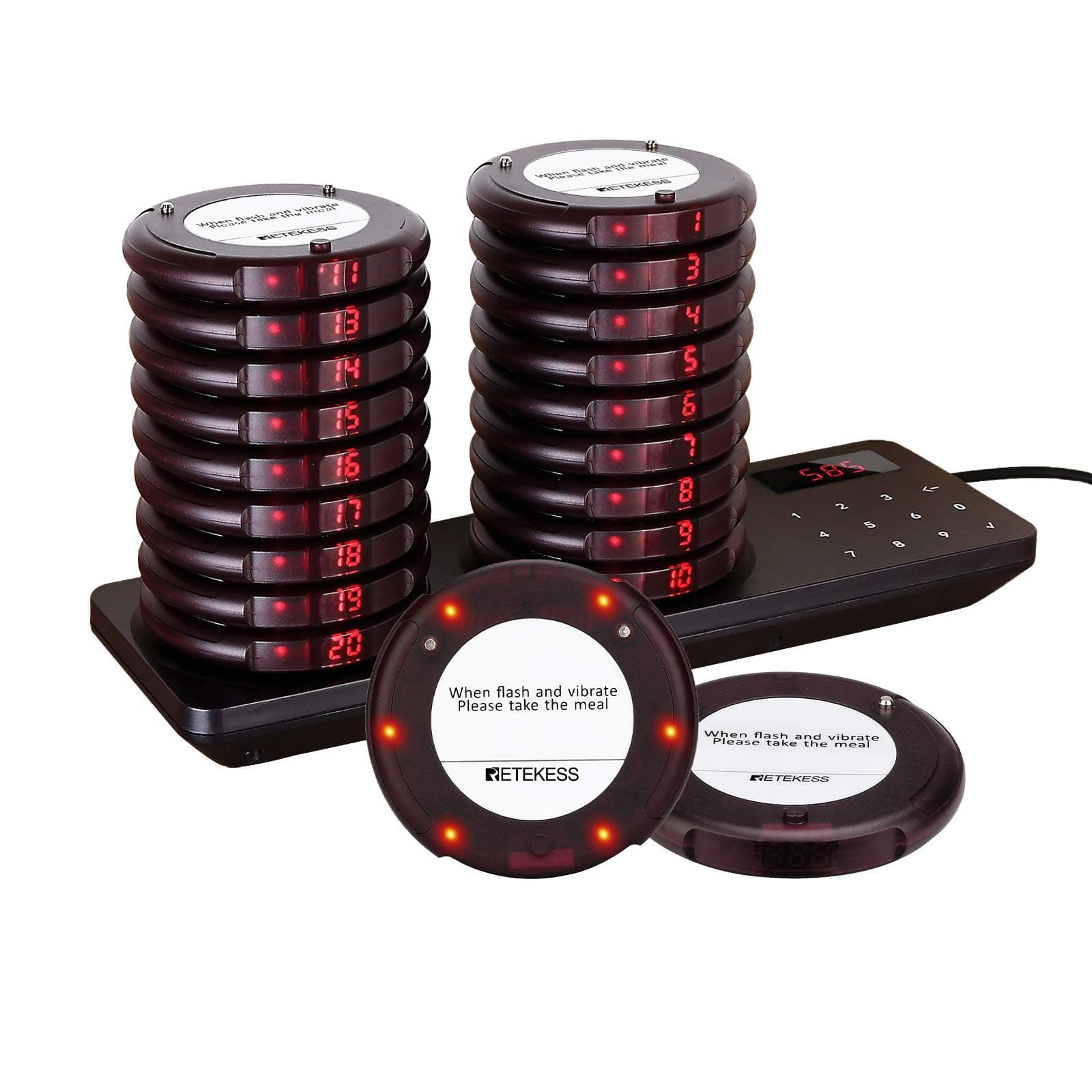 TD163 Restaurant Pagers, Restaurant Locator, Vibration Only, Dual Charging Base, 20 Restaurant Pager for Fast Food Place, Gastropub