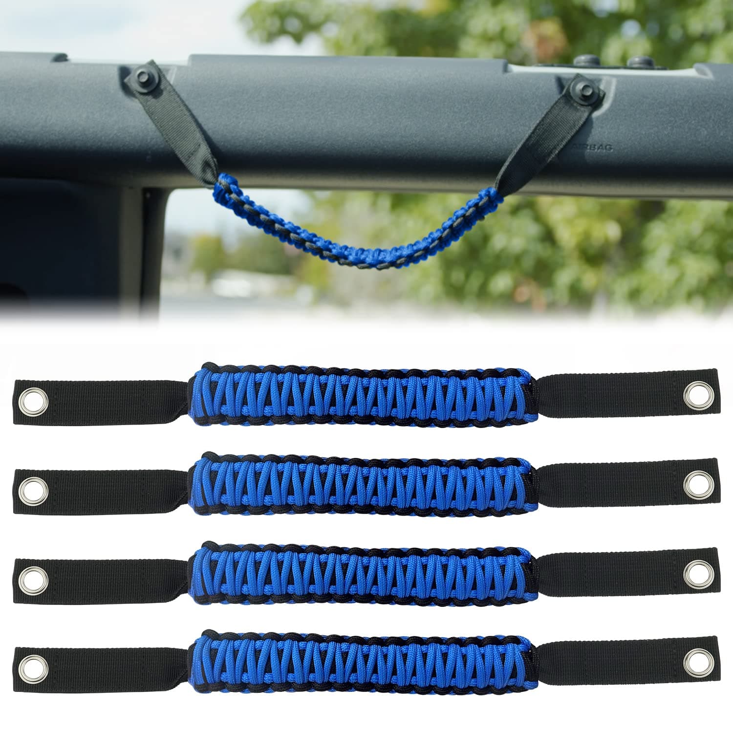 Roll Bar Grab Handles for Ford Bronco Accessories 2021 2022, Paracord Grip Handles for 2 Door 4 Door (Blue 4PCS)