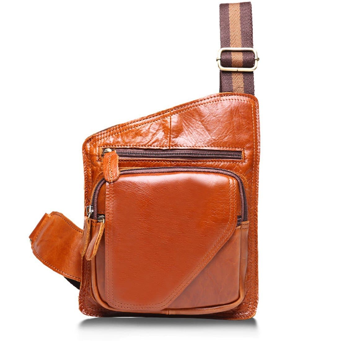 Men's Crazy Horse Leather Shoulder Chest Satchel Sling Bag Backpack Crossbody Riding Tan