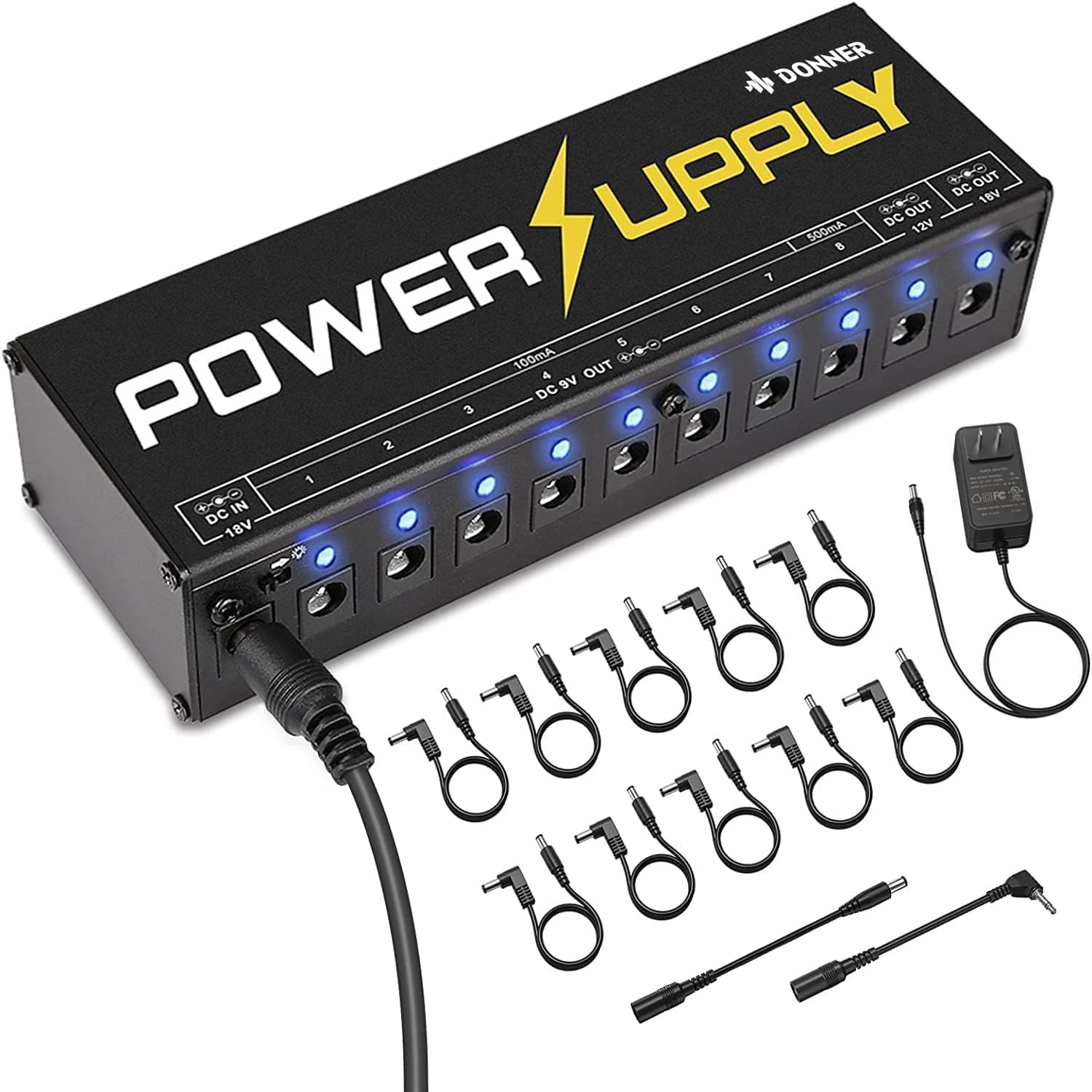Donner Dp-1 Guitar Pedal Power Supply 10 Isolated DC Output for 9V/12V/18V Effect Pedal AU Plug