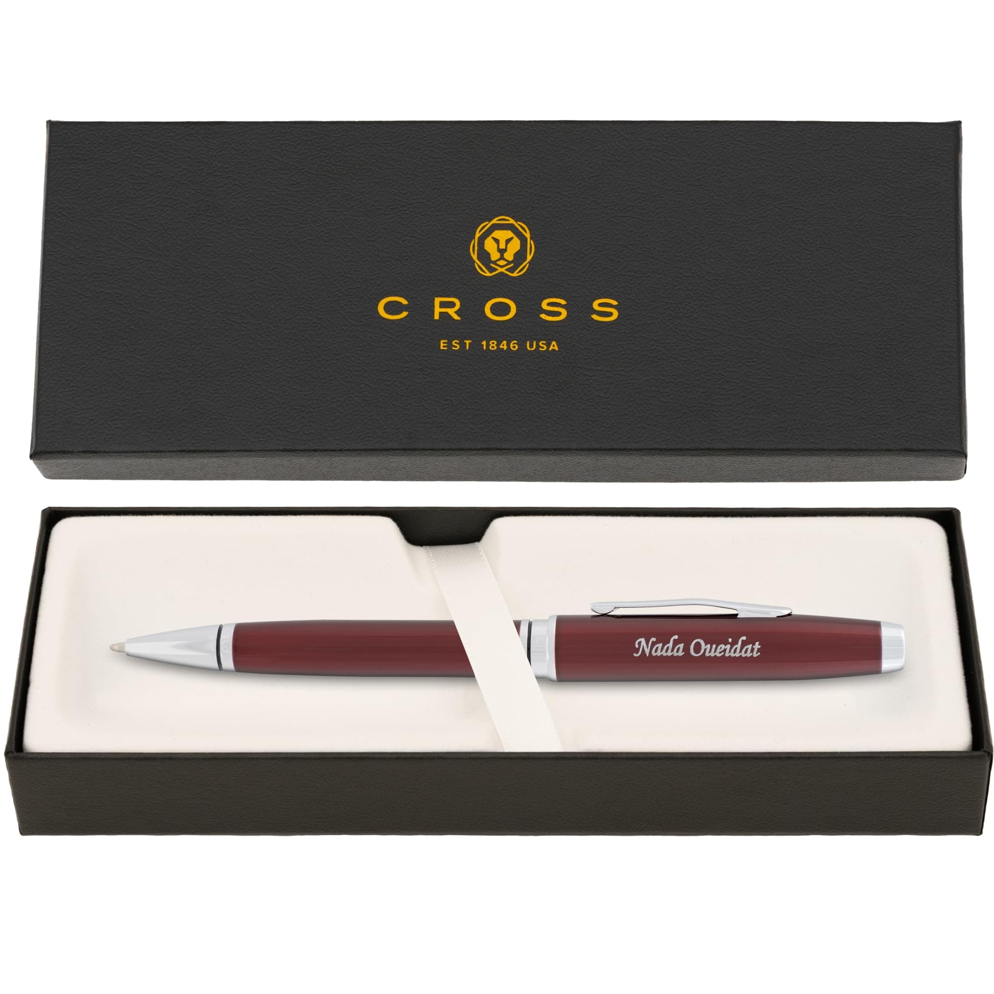 Personalized, Custom Engraved Cross Pen for Men or Women | Cross Coventry Ballpoint Pen | Luxury Gift for Office, Graduation and Business [Red Lacquer with Chrome Trim]