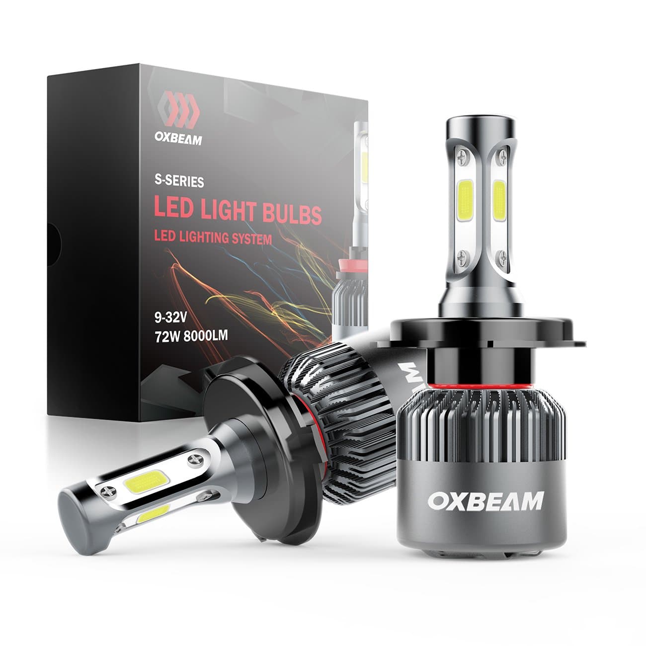 OXBEAM H4 Led Headlight Bulbs H4 9003 Hi/Lo Beam LED Bulb Conversion Kit S Series Headlight Bulb 72W 8000LM 6500K Extremely Bright Cool White (2 Pcs)
