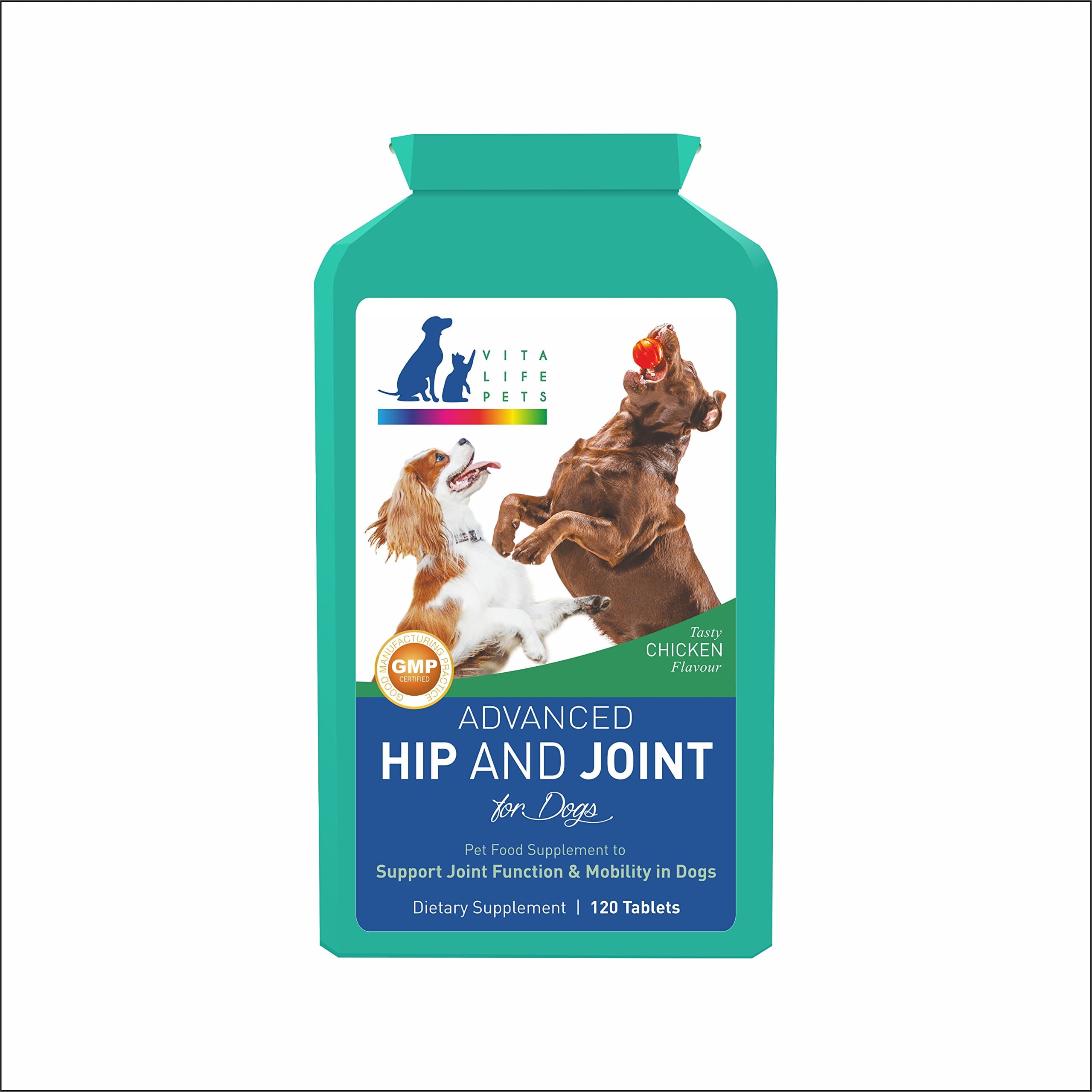 Advanced Hip and Joint Supplement for Dogs With Powerful Natural Glucosamine, Chondrotin, Green Lipped Mussel, Curcumin & Hyaluronic Acid; By VitalifePets, UK Made