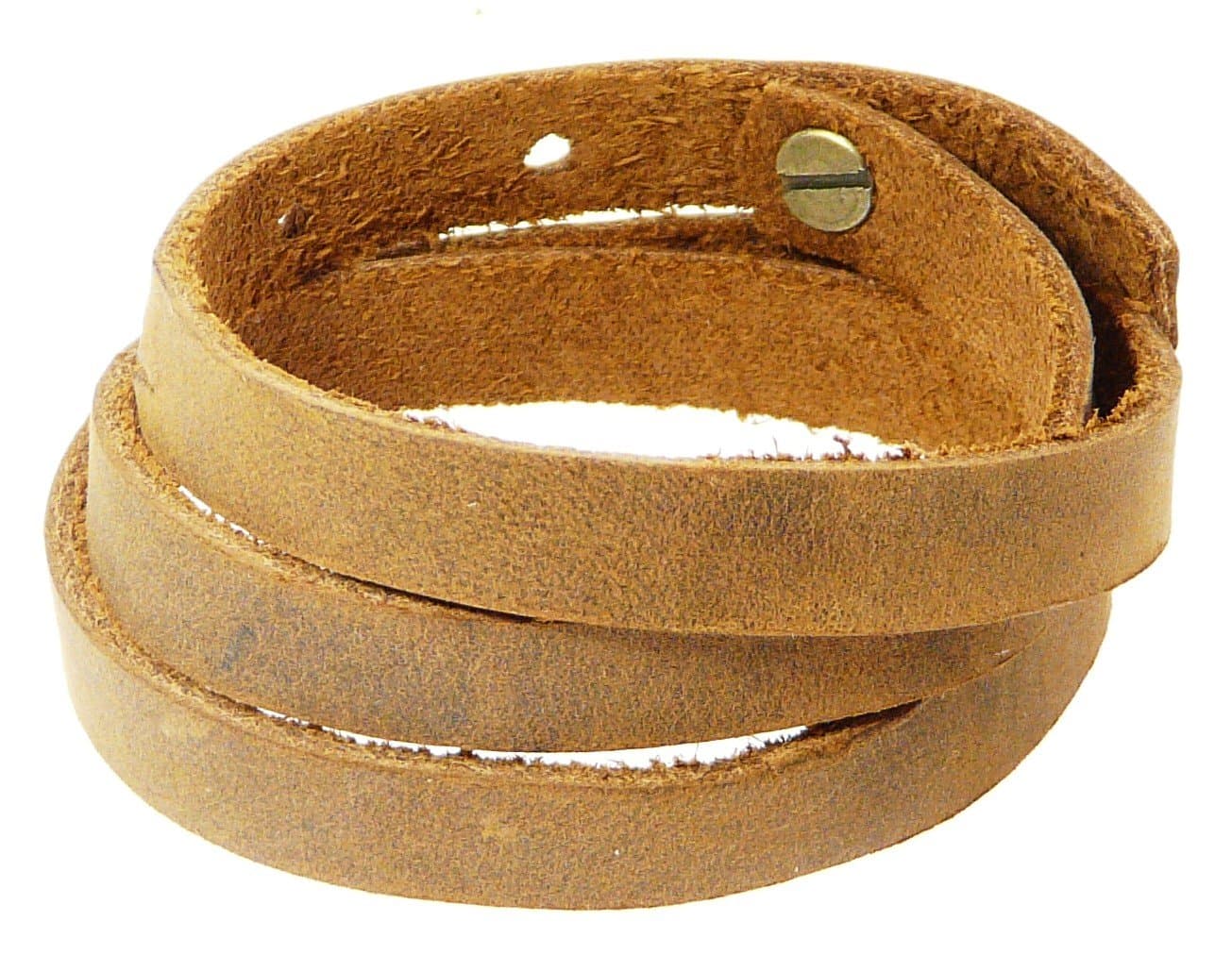 Mens Brown Leather Wrap Around Strap Wristband Bracelet - 04 - MAX Wrist Size 56CM