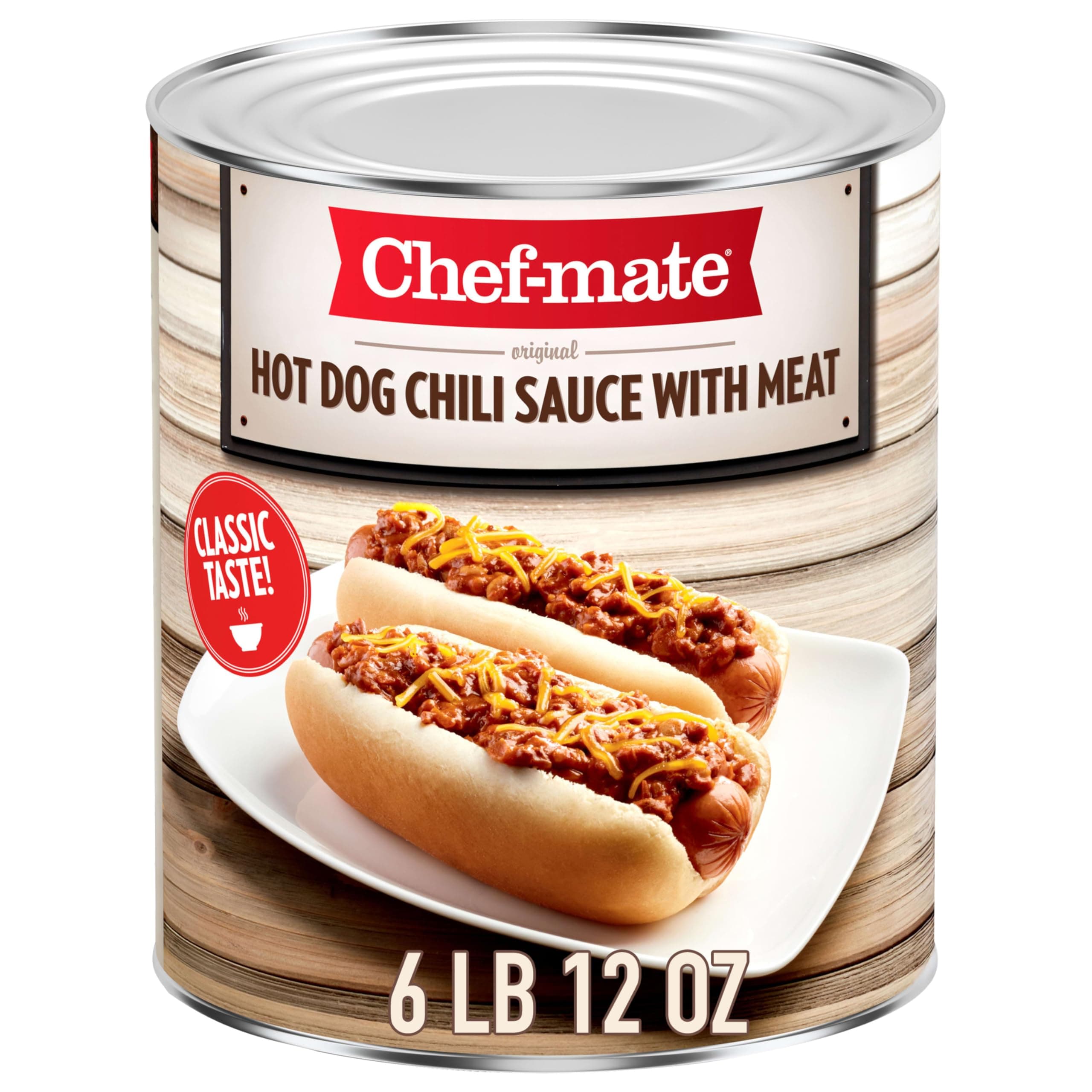 Chef-mate Hot Dog Canned Chili Sauce with Meat, Ready to Eat, 6 lb 12 oz (#10 Can Bulk)