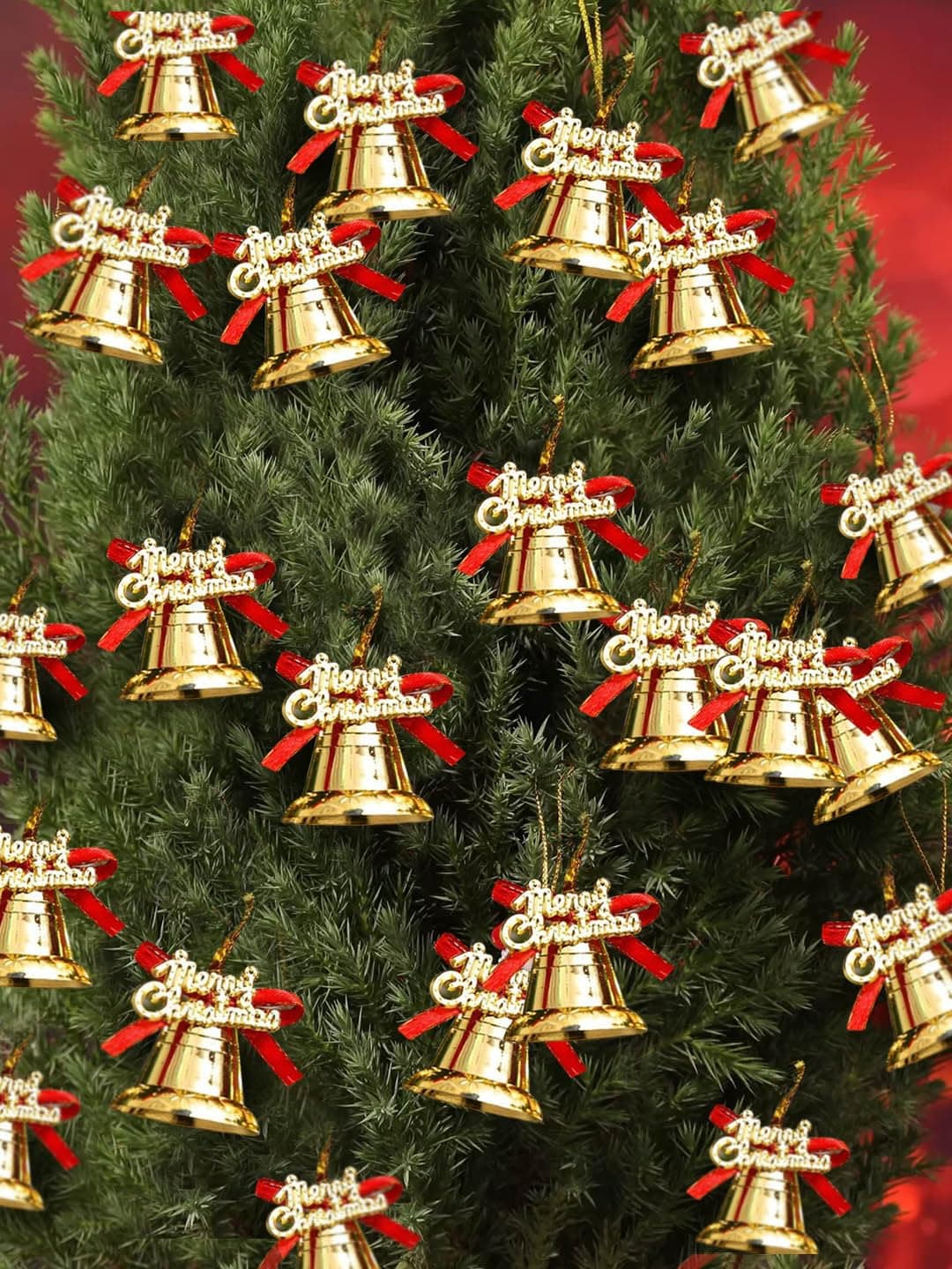 TIED RIBBONS Set of 24 Christmas Tree Decoration Mini Golden Bells Ornaments Props Accessories Small Xmas Tree Decor - Christmas Decorations Items for Home