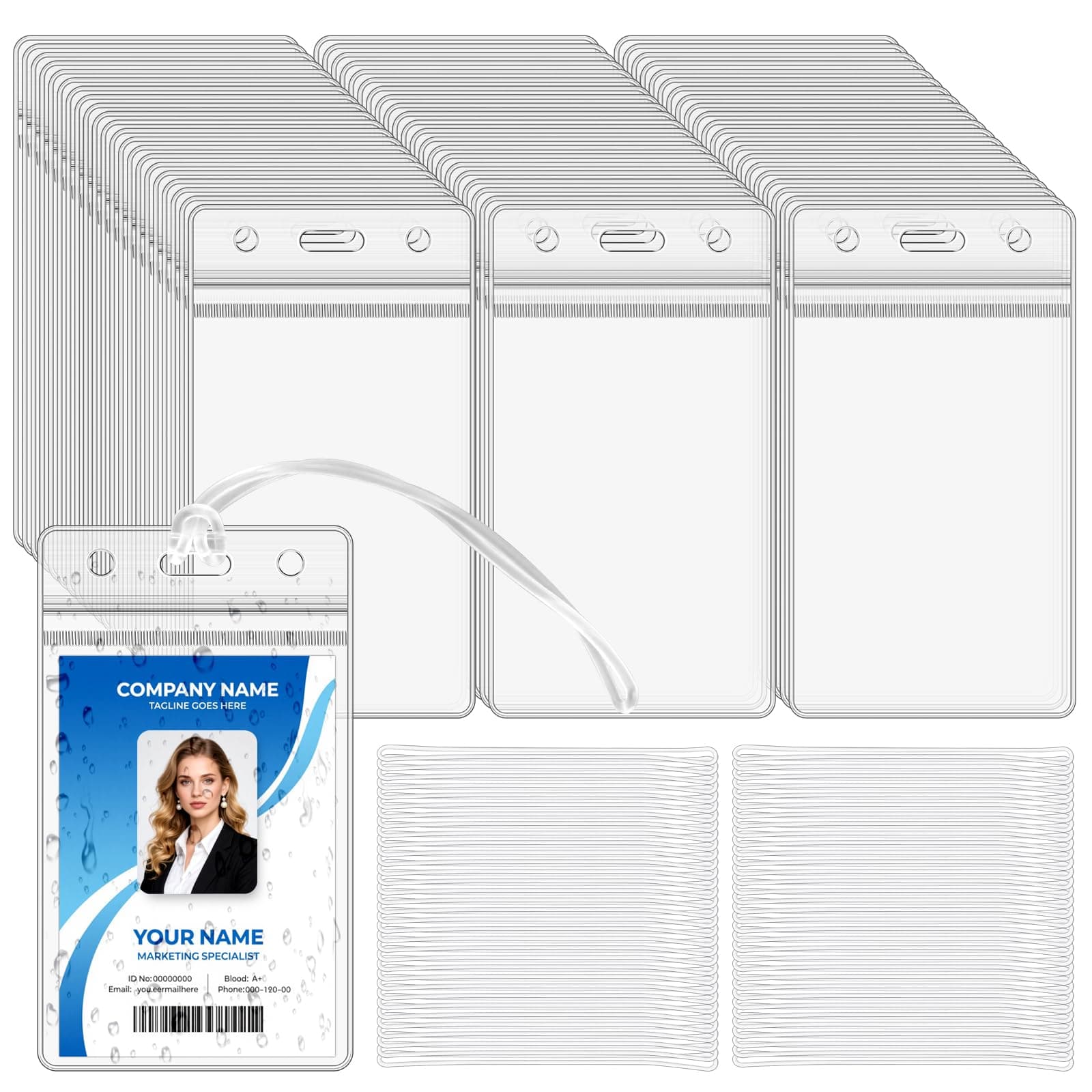 Oomcu 60 PCS Clear Plastic Luggage Tags Holders Bulk - Cruise ID Card Badge Label Tag Holder with Loops Straps for Suitcases, Backpacks, Travel, Office, Business Supplies,Baggage Name Tags (60)