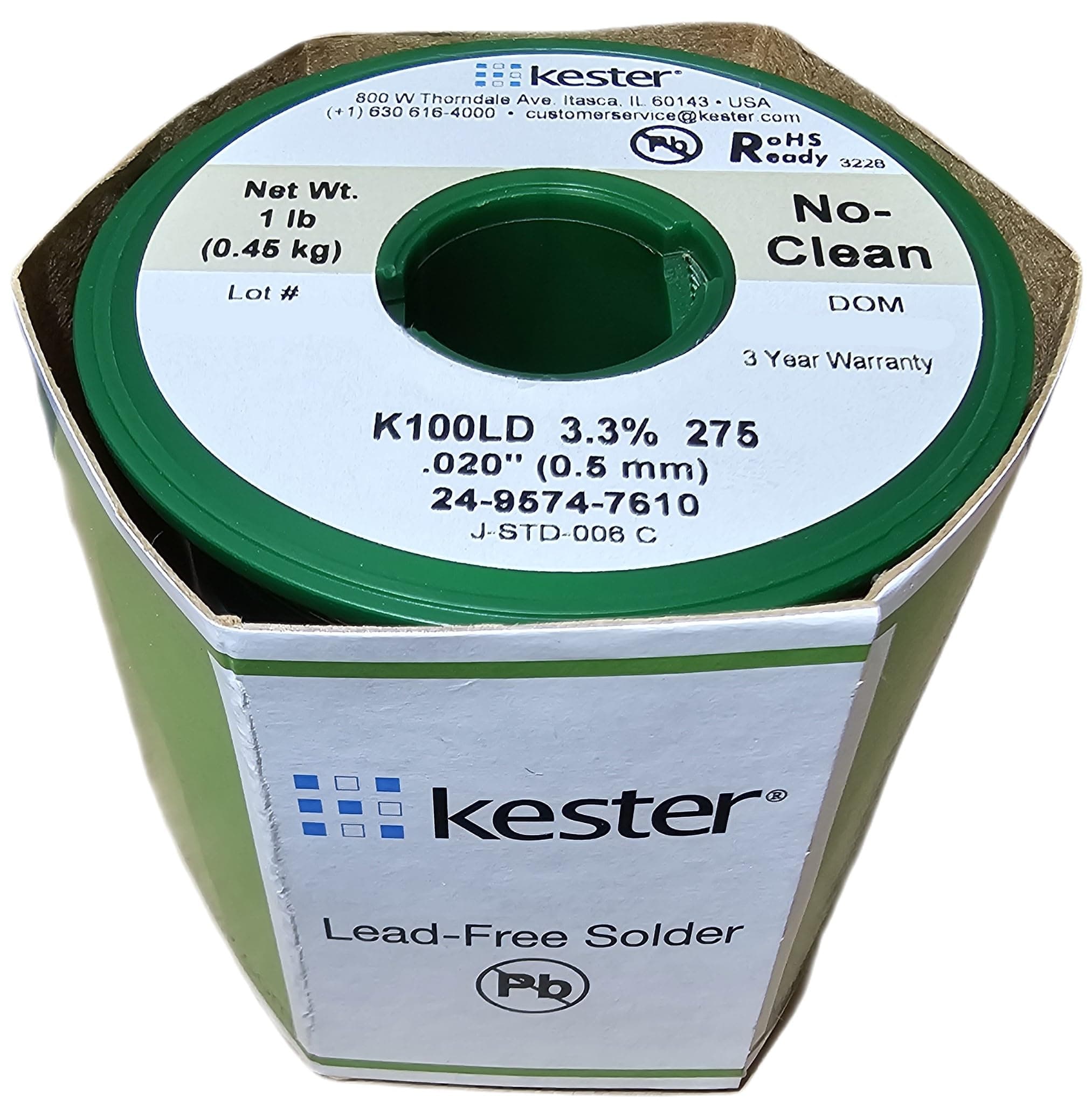 Kester 24-9574-7610 K100LD Lead-Free No Clean Wire Solder.50cm Diameter-Low Cost Alloy