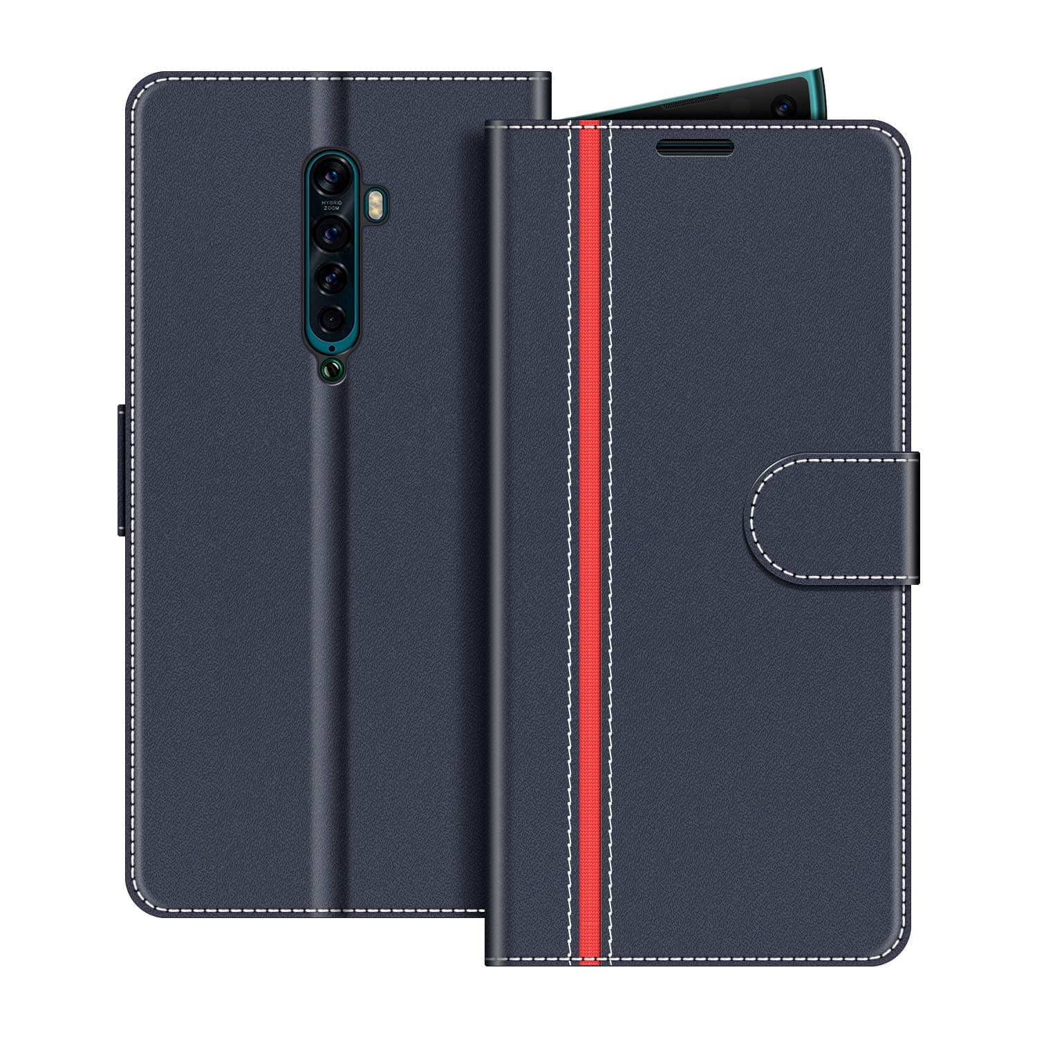 COODIO OPPO Reno 2 Case, OPPO Reno 2 Phone Case, OPPO Reno 2 Wallet Case, Magnetic Flip Leather Case For OPPO Reno 2 Phone Cover, Dark Blue/Red