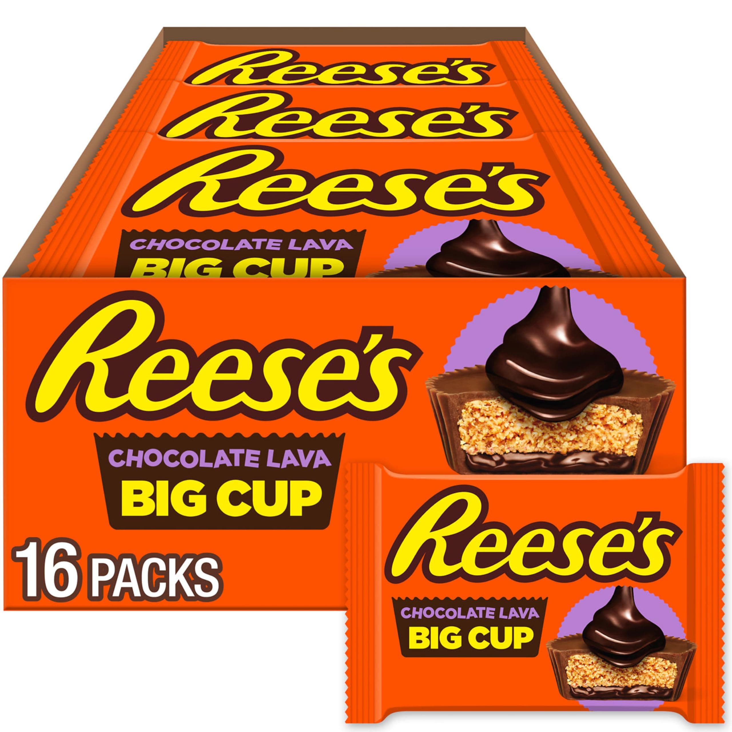 Big Cup Chocolate Lava Milk Chocolate Peanut Butter Cups, Candy Packs, 1.4 oz (16 Count)