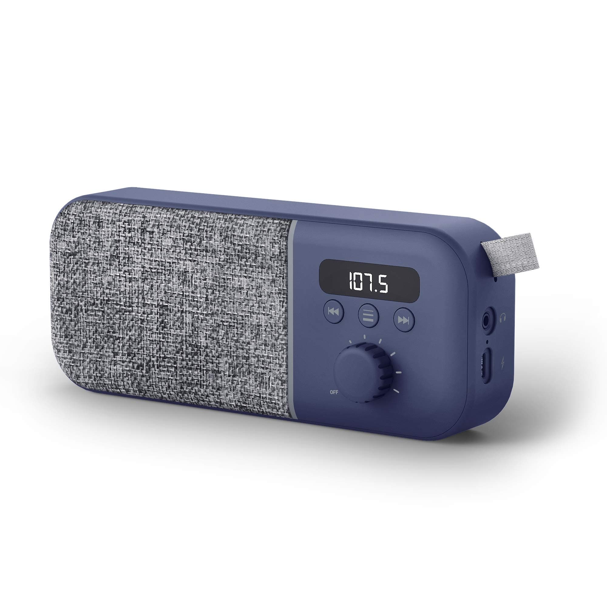 Energy Sistem Fabric Box Radio Navy (FM FM Radio Portable, 1200mAh Battery, 8 Hours Runtime, 3W, PLL Tuner, Headphone Jack, Digital Screen, Audio Out) Blue